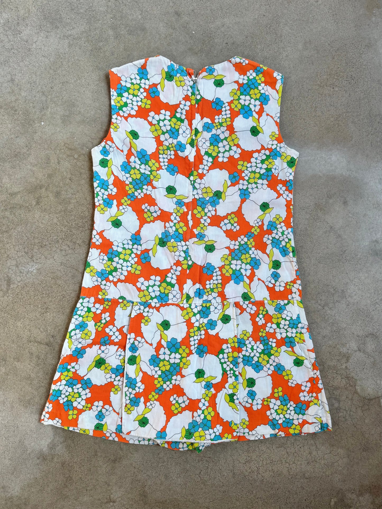 Vintage 1960s Orange Floral Drop Waist Skort Dress | Large