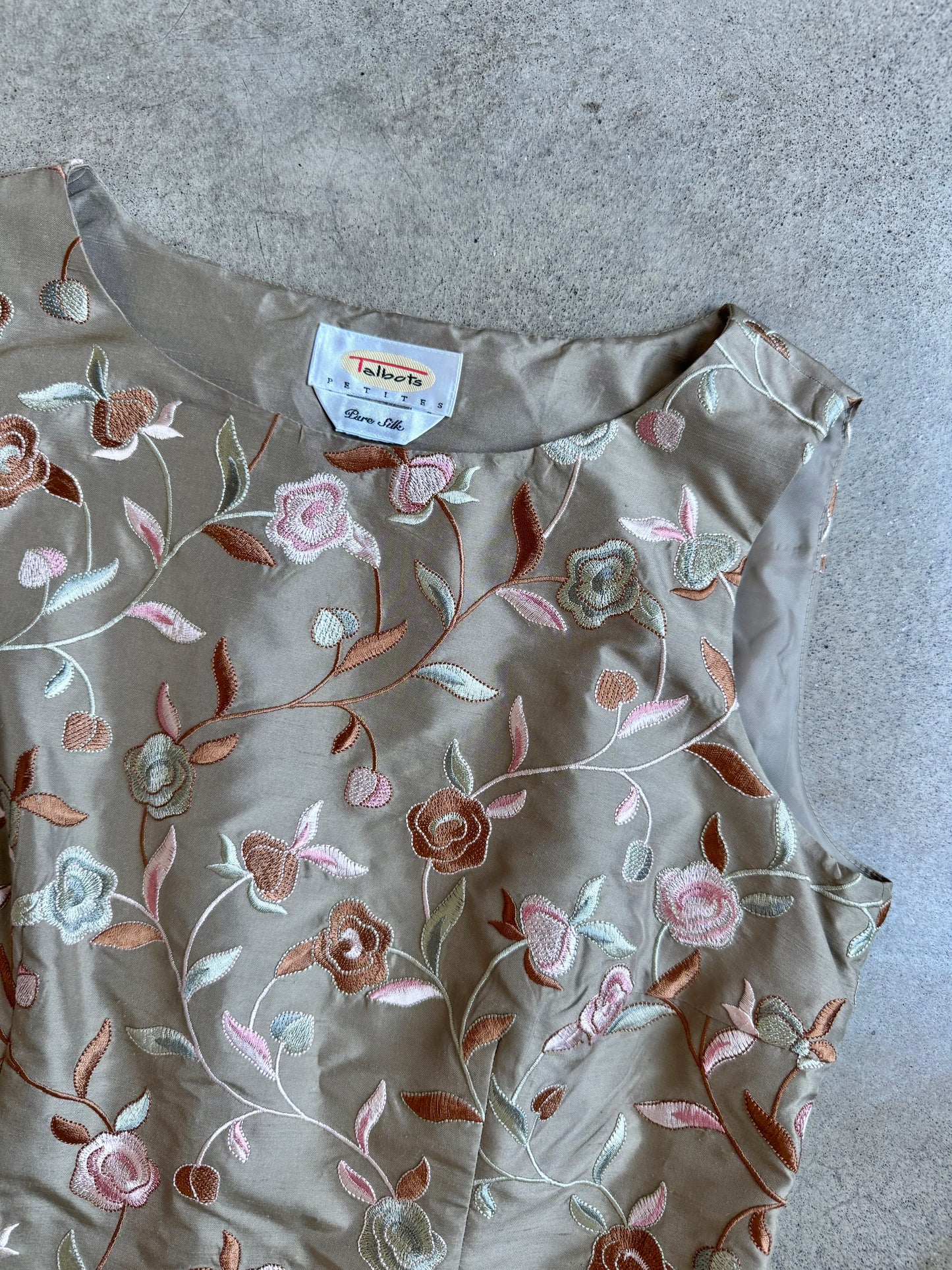 Vintage 1990s Talbots Pure Silk Floral Embroidered Sleeveless Top | XS/S