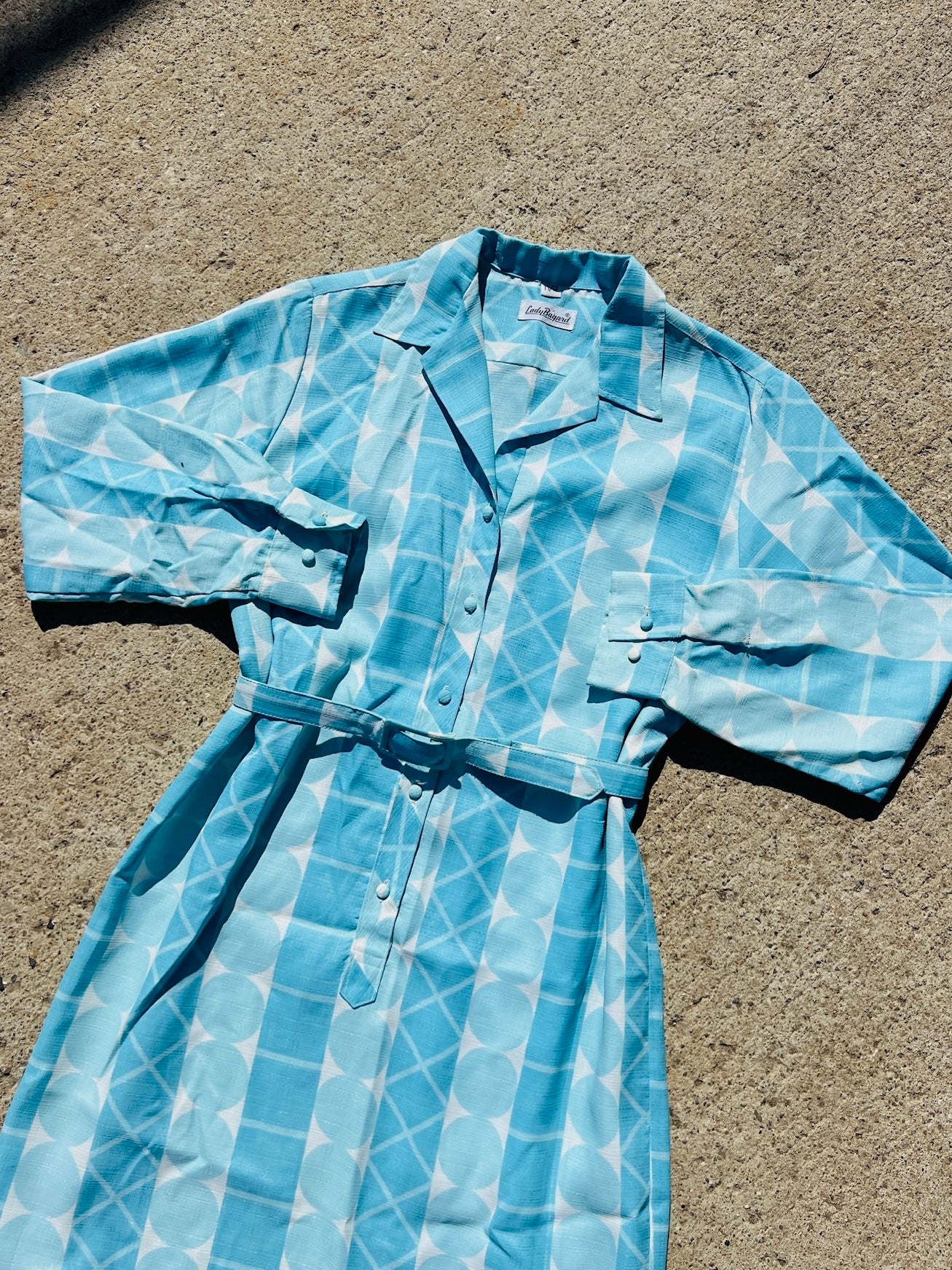 Vintage 1960s Lady Bayard Blue Belted Shirt Dress | Medium