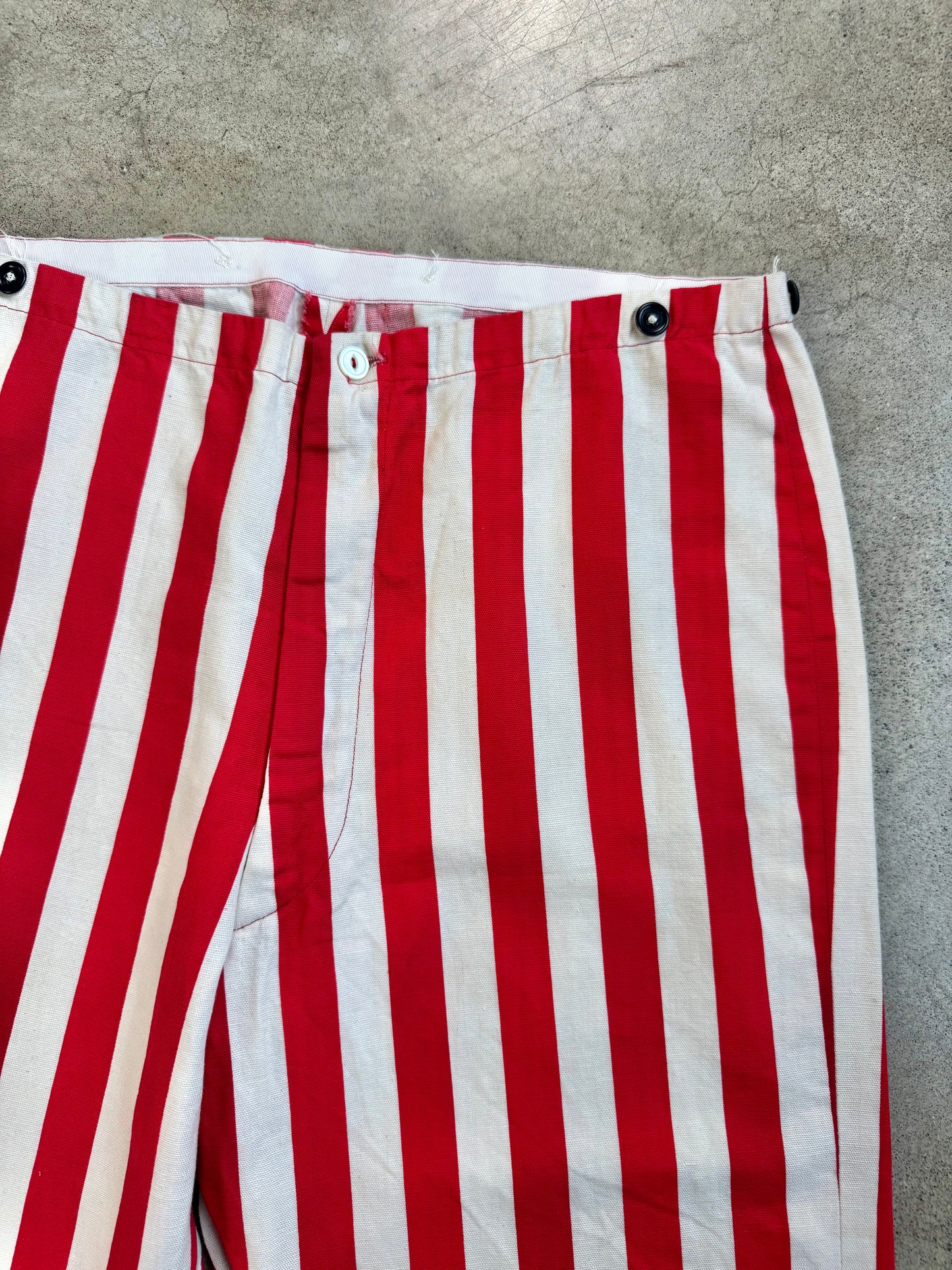 Vintage 1960s Red & White Striped Cotton Trousers | L/XL