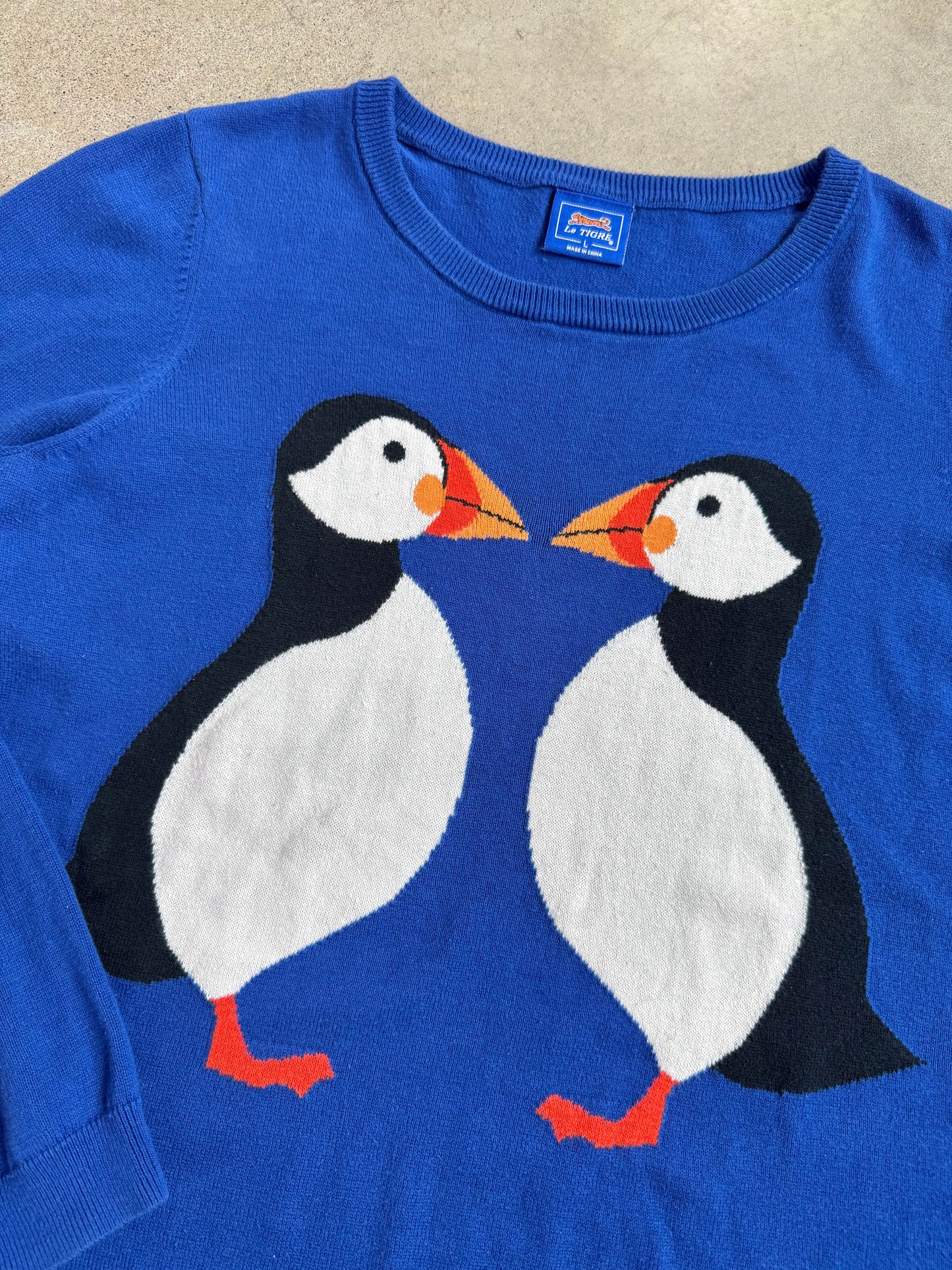 Le Tigre Blue Cotton Penguin Sweater | Large