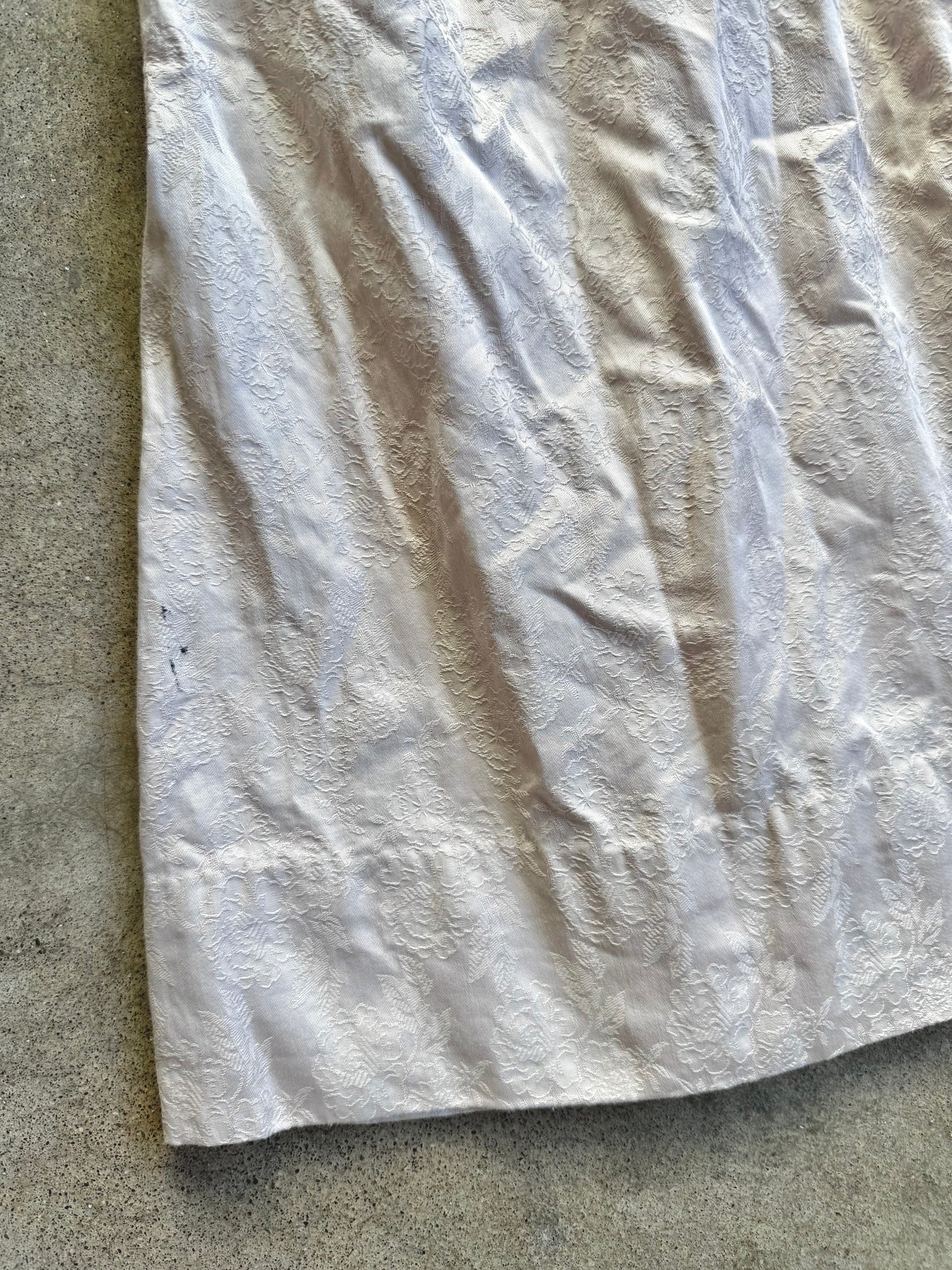 Vintage 1950s Handmade Cream Floral Jacquard Pleated Dress | Small