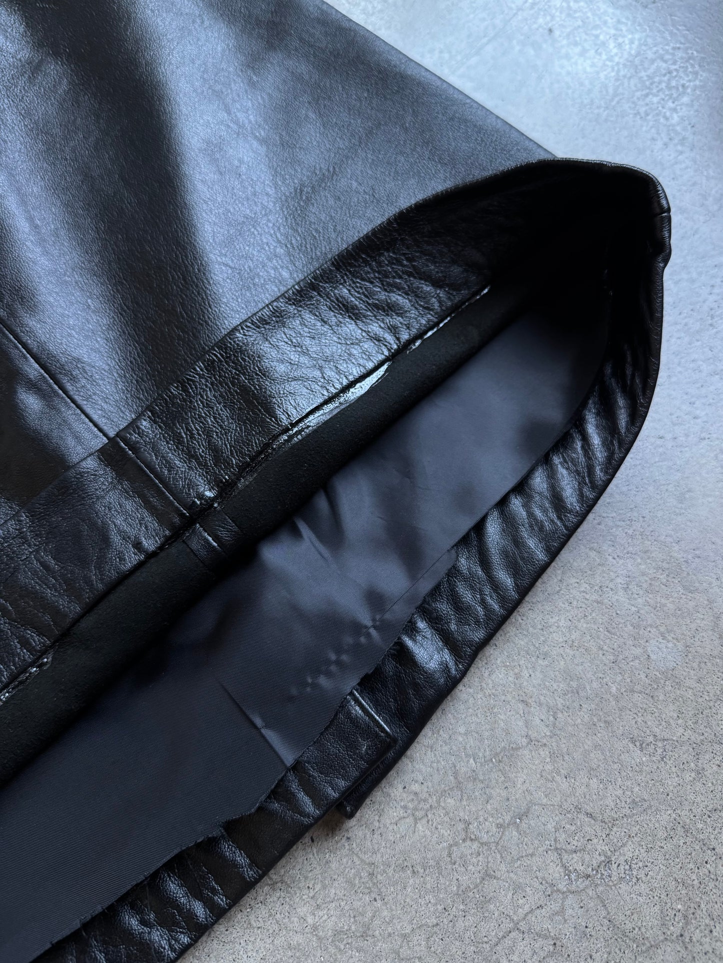 Vintage 1990s Mixit Black Leather Mini Skirt | Waist 30”