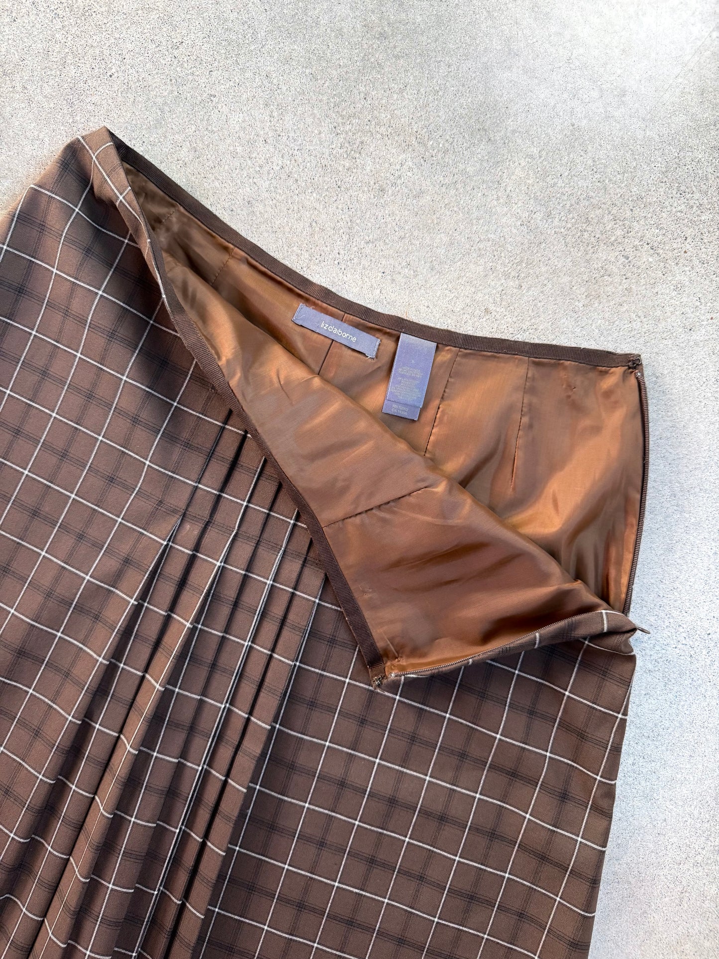 Vintage 1990s Liz Claiborne Brown Plaid Two-Piece Skirt Suit | Medium