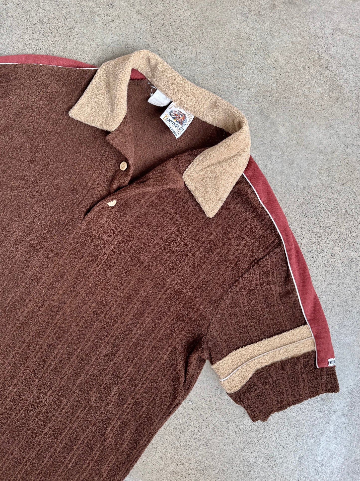 Vintage 1970s Kennington Brown Terrycloth Short Sleeve Polo Shirt | Medium