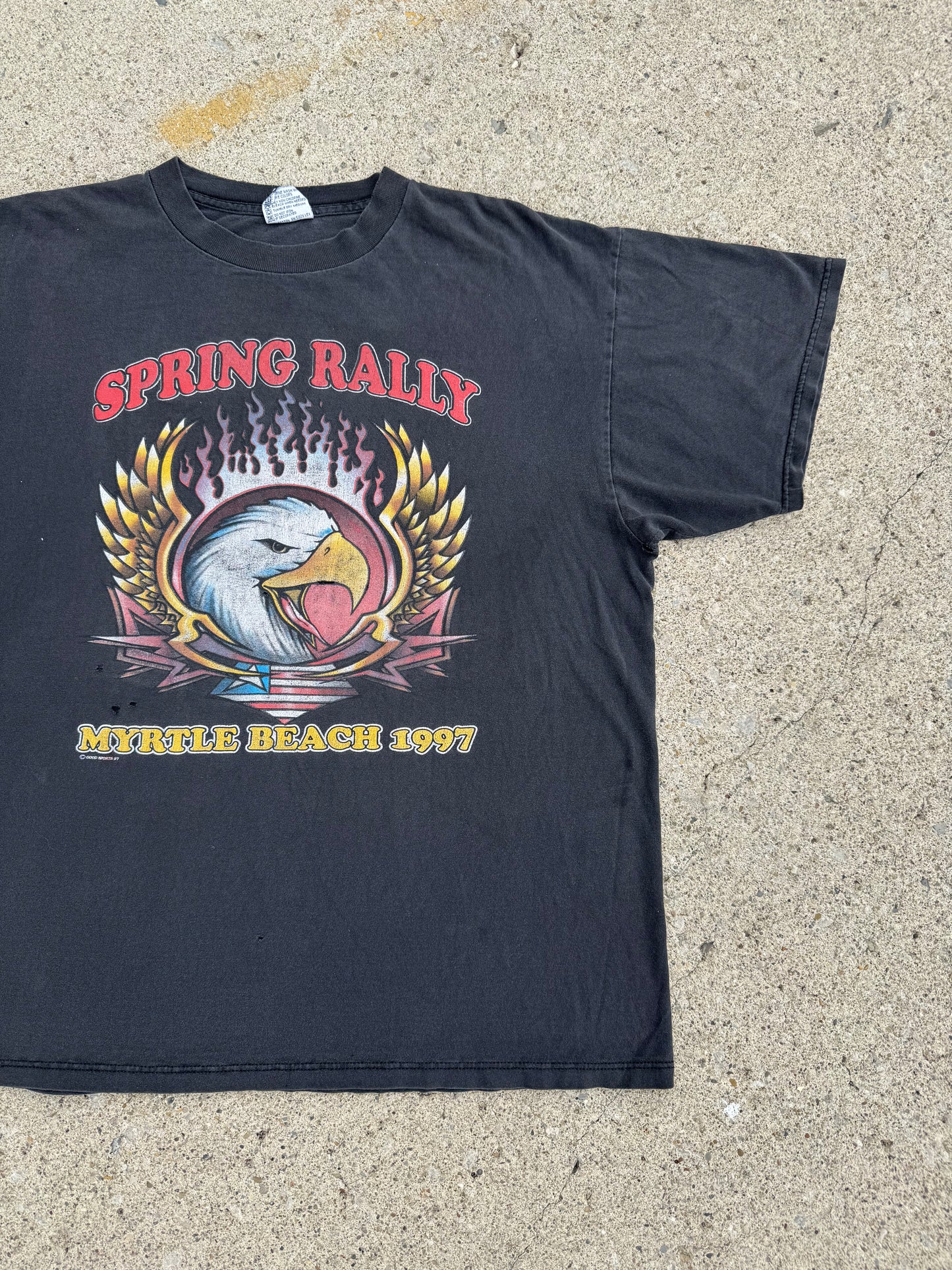 Vintage 1997 Myrtle Beach Spring Rally Distressed Motorcycle Graphic Tee | XL
