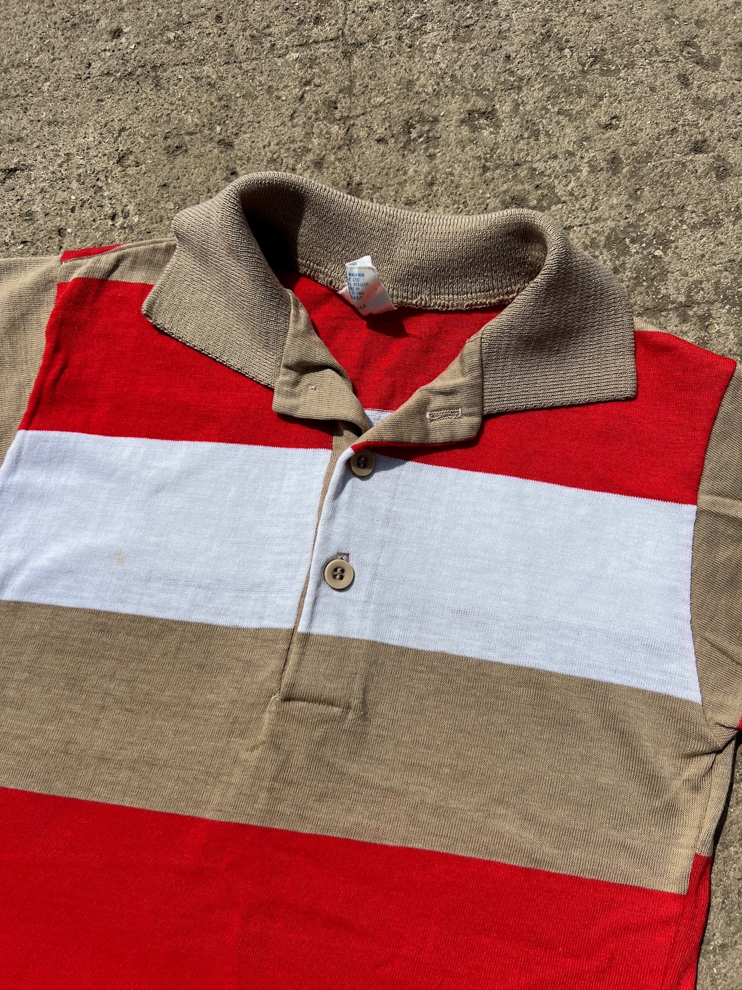 Vintage 1970s Campus Striped Short Sleeve Polo Shirt | Youth 12