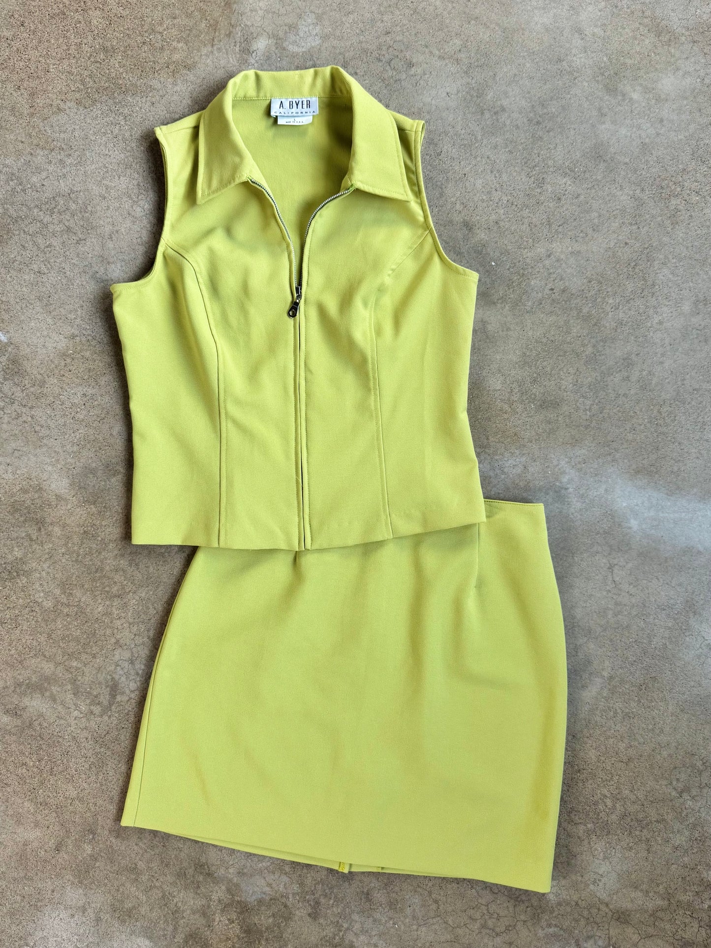Vintage 1990s A. Byer Lime Green Two-Piece Skirt Set | M/L