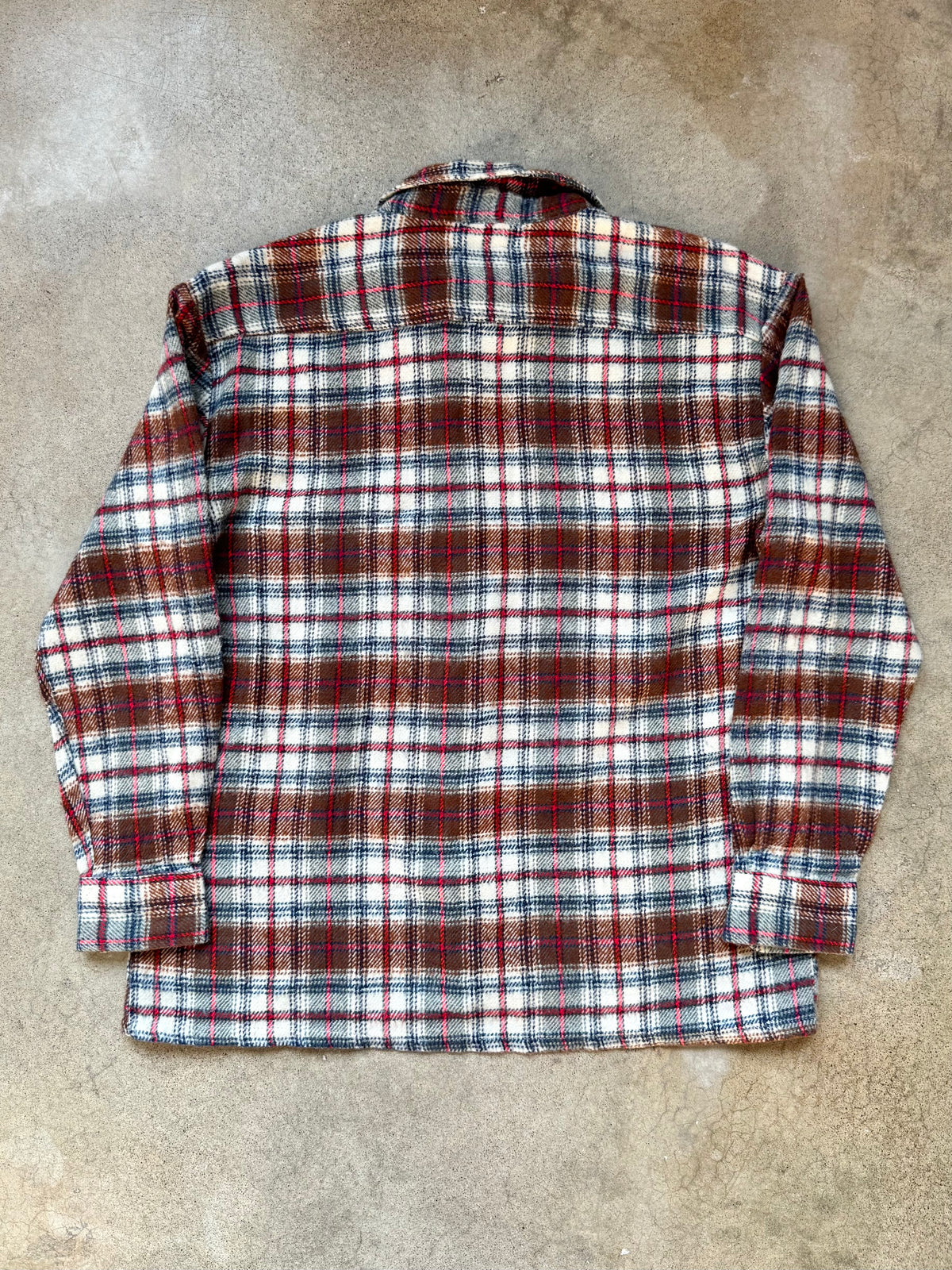 Vintage 1960s Brown & Blue Plaid Wool Flannel Shirt | Medium