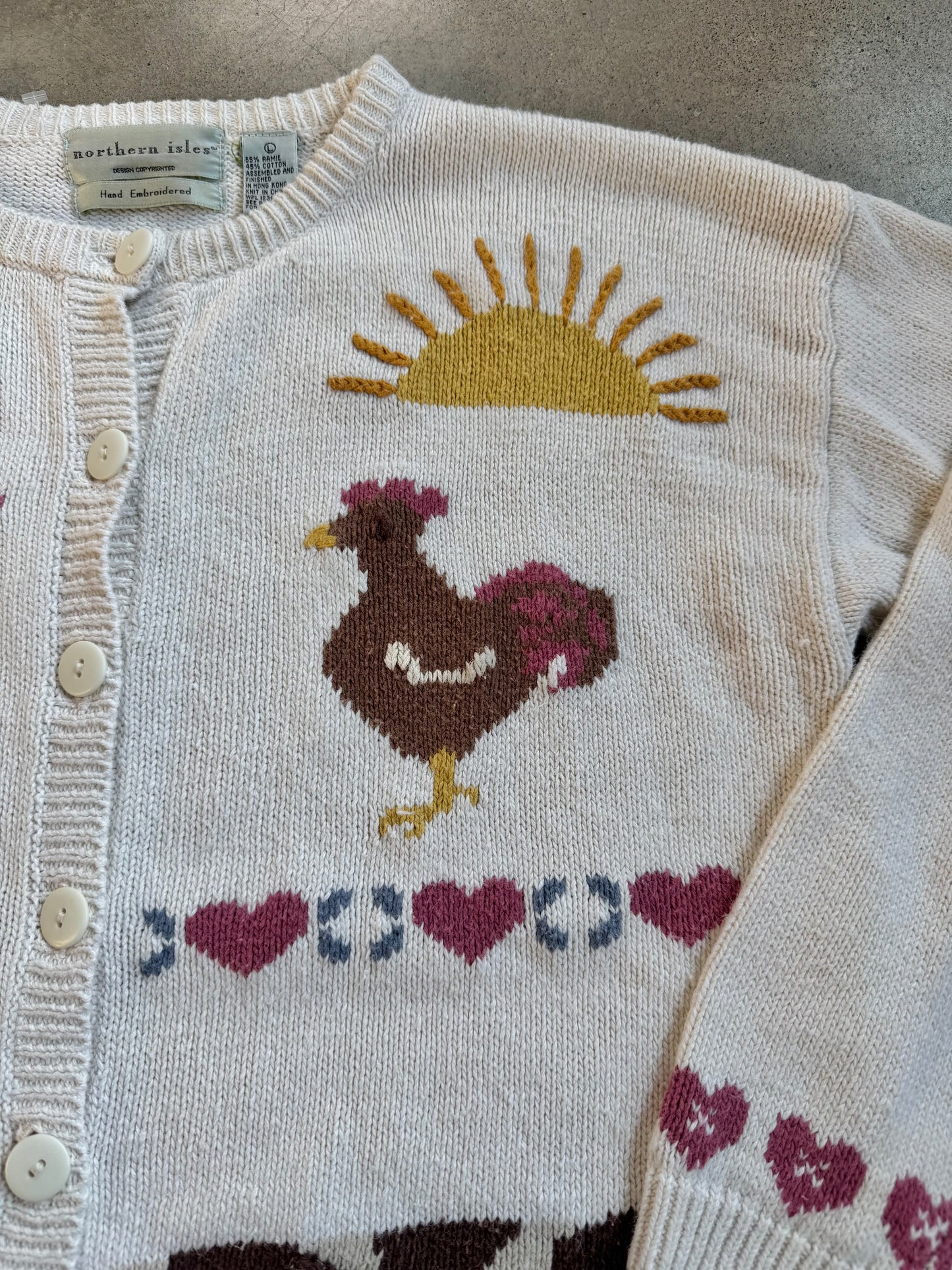 Vintage 1990s Northern Isles Hand-Embroidered Farm Animal Cardigan | Large