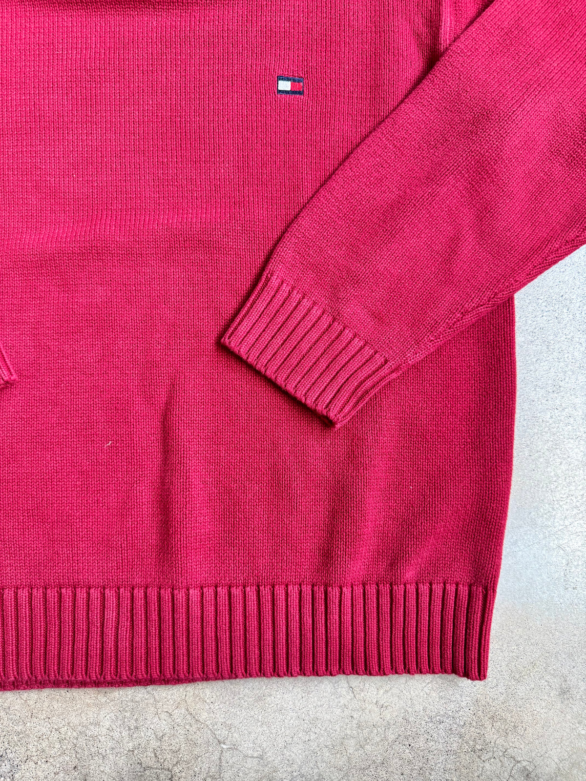 Vintage 1990s Tommy Hilfiger Red Cotton Crewneck Sweater | XL