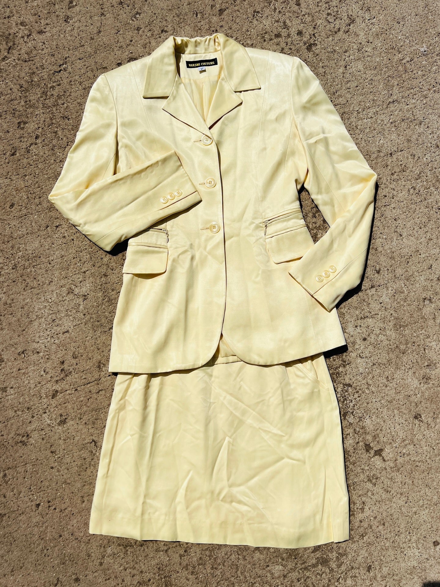 Vintage 1980s Barami Couture Yellow Two Piece Suit | XS/S