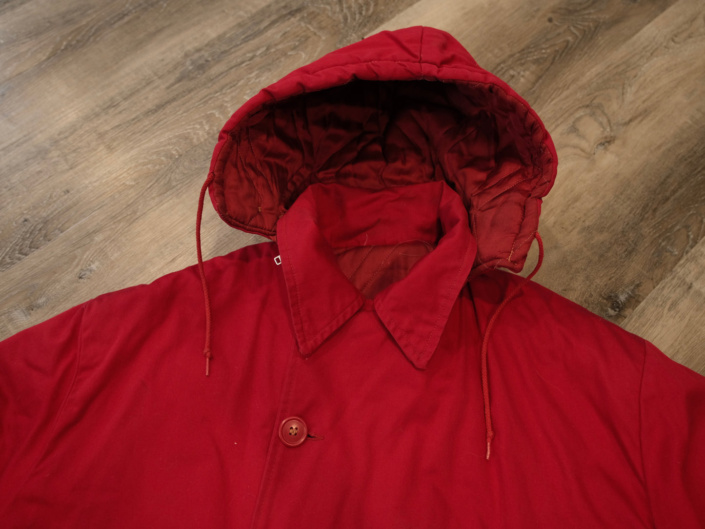 Vintage Red Insulated Canvas Hooded Coat | Medium