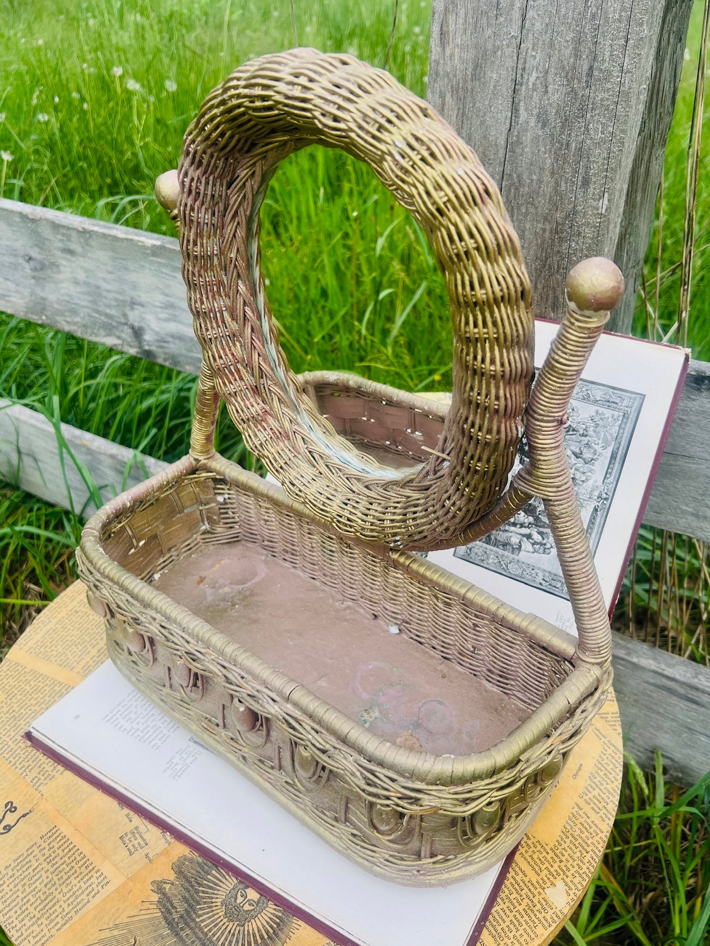 Vintage 1950s Wicker Vanity Mirror