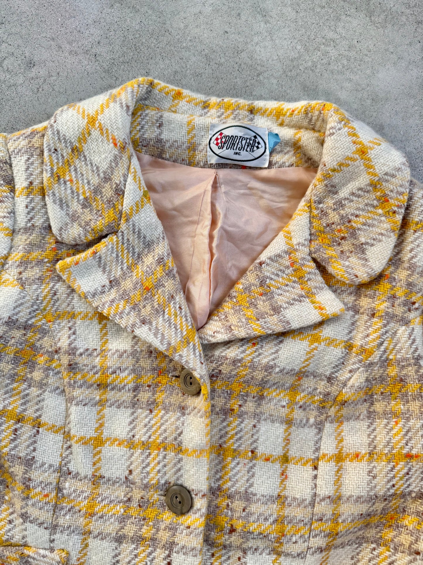 Vintage 1960s Sportster Yellow Speckled Plaid Wool Jacket | S/M