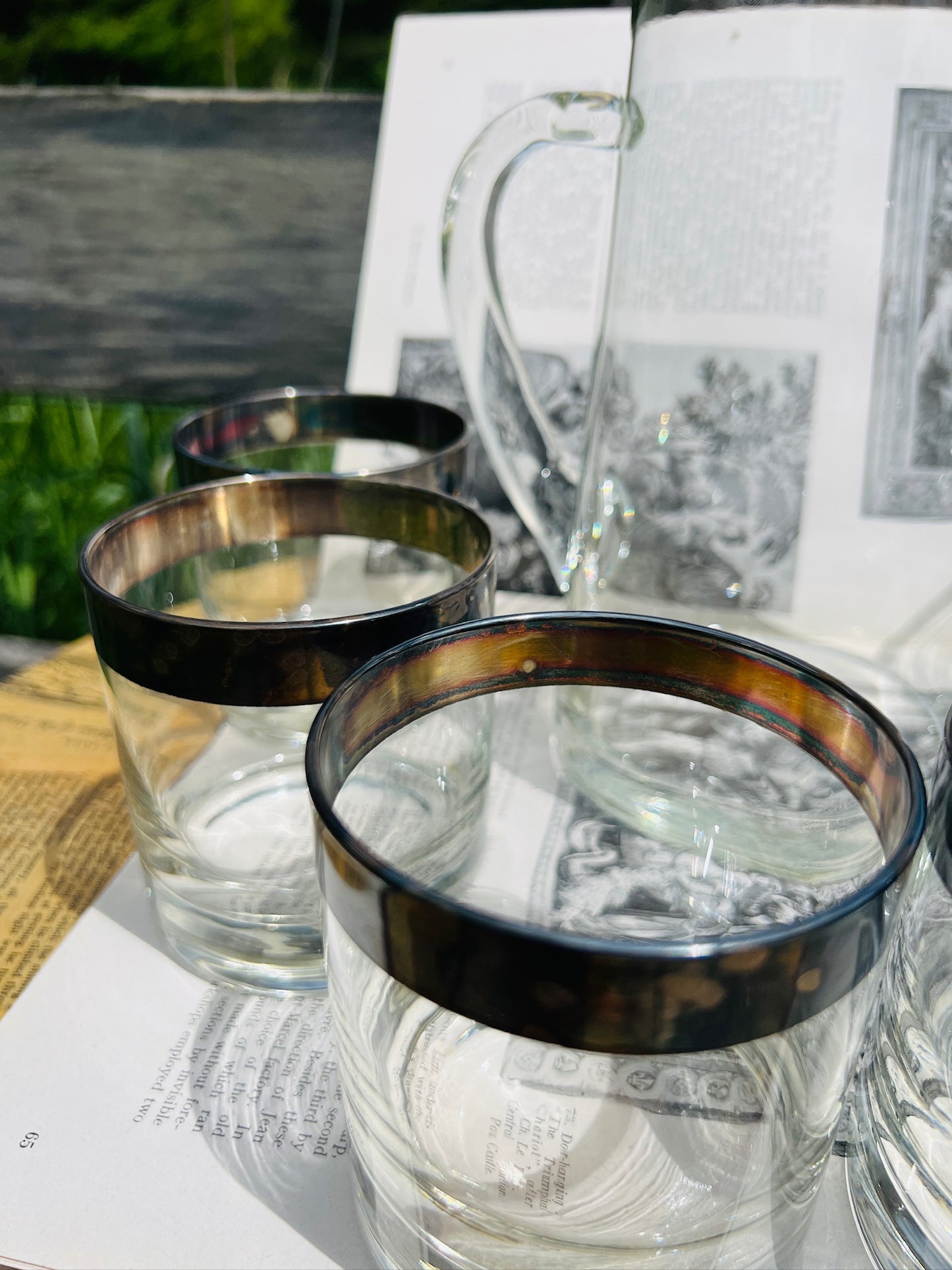 Vintage 1950s Silver Rim Pitcher & Glasses Set