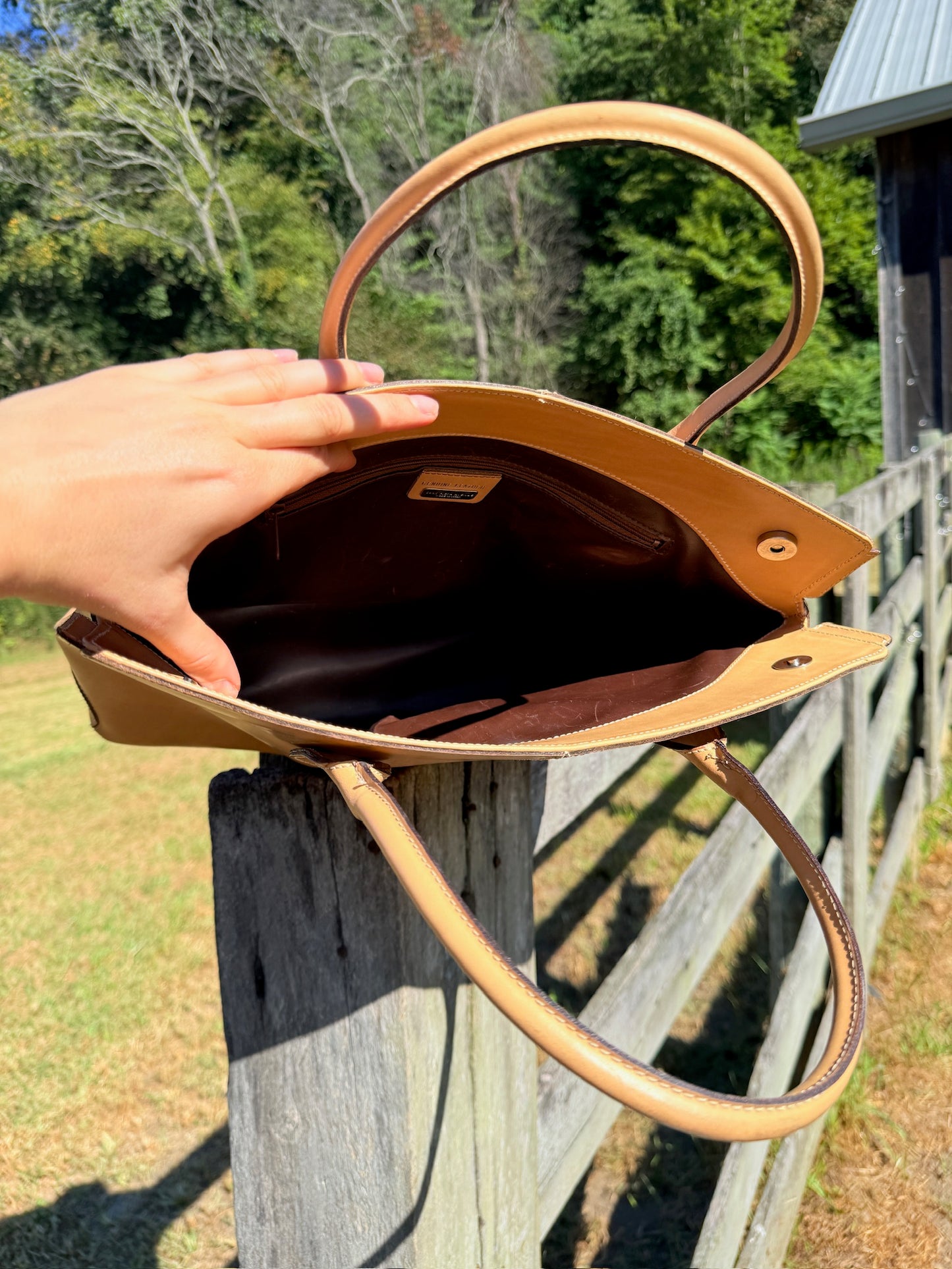 Vintage 1990s Saks Fifth Ave Tan Leather Top Handle Bag