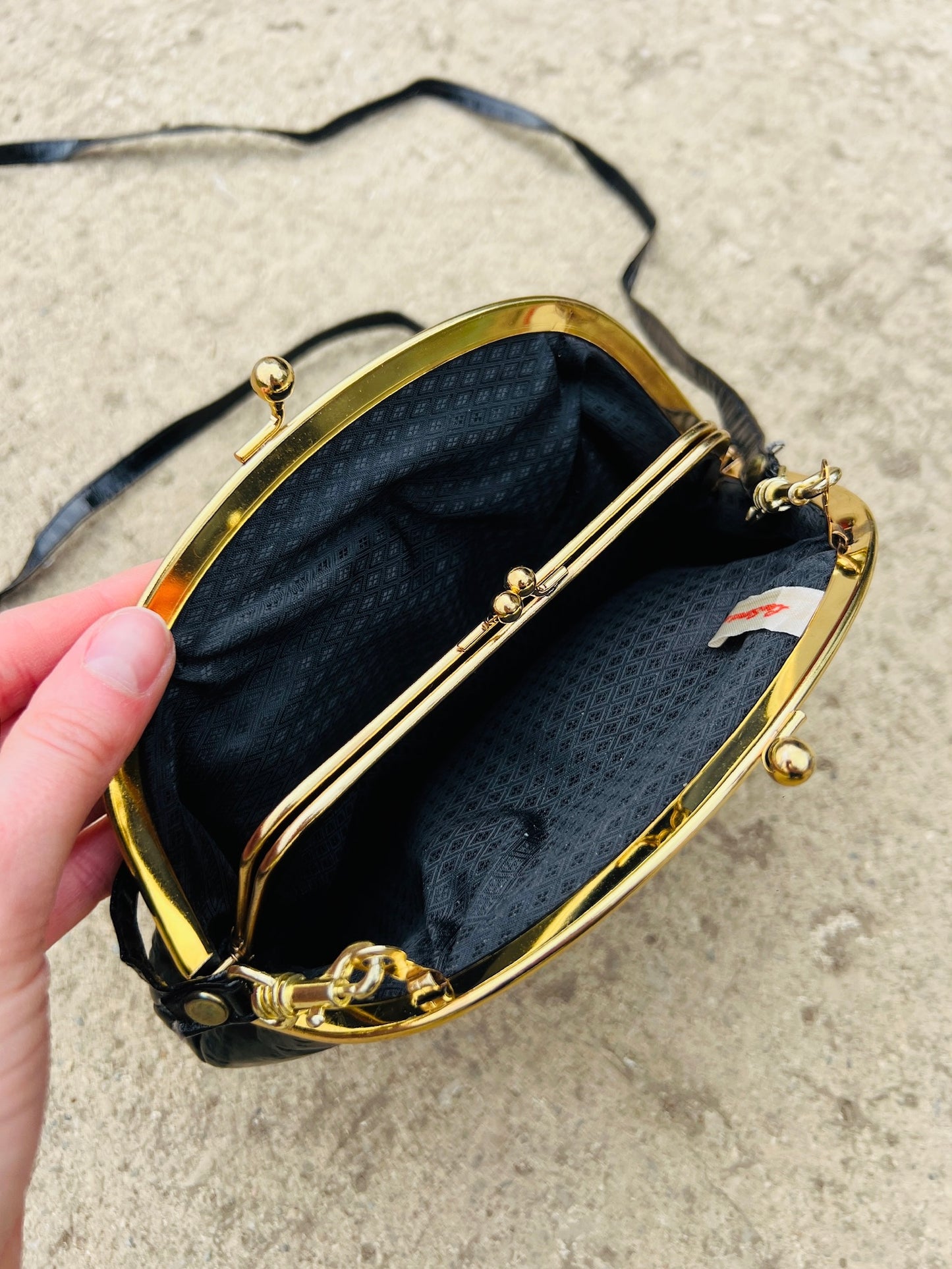 Vintage 1960s Black Eel Skin Crossbody Purse / Clutch
