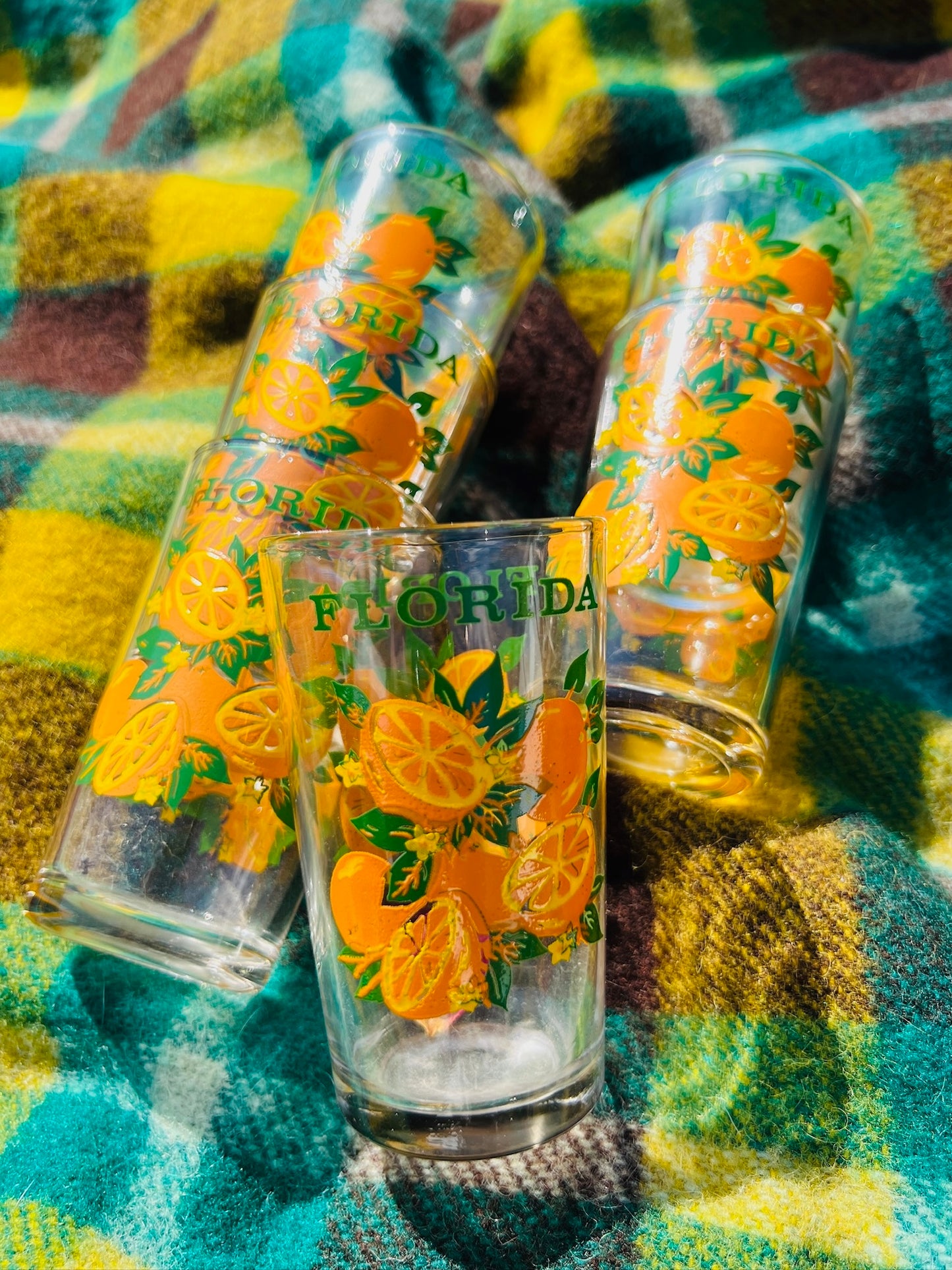 Vintage 1970s Florida Orange Juice Glasses | Set of 6