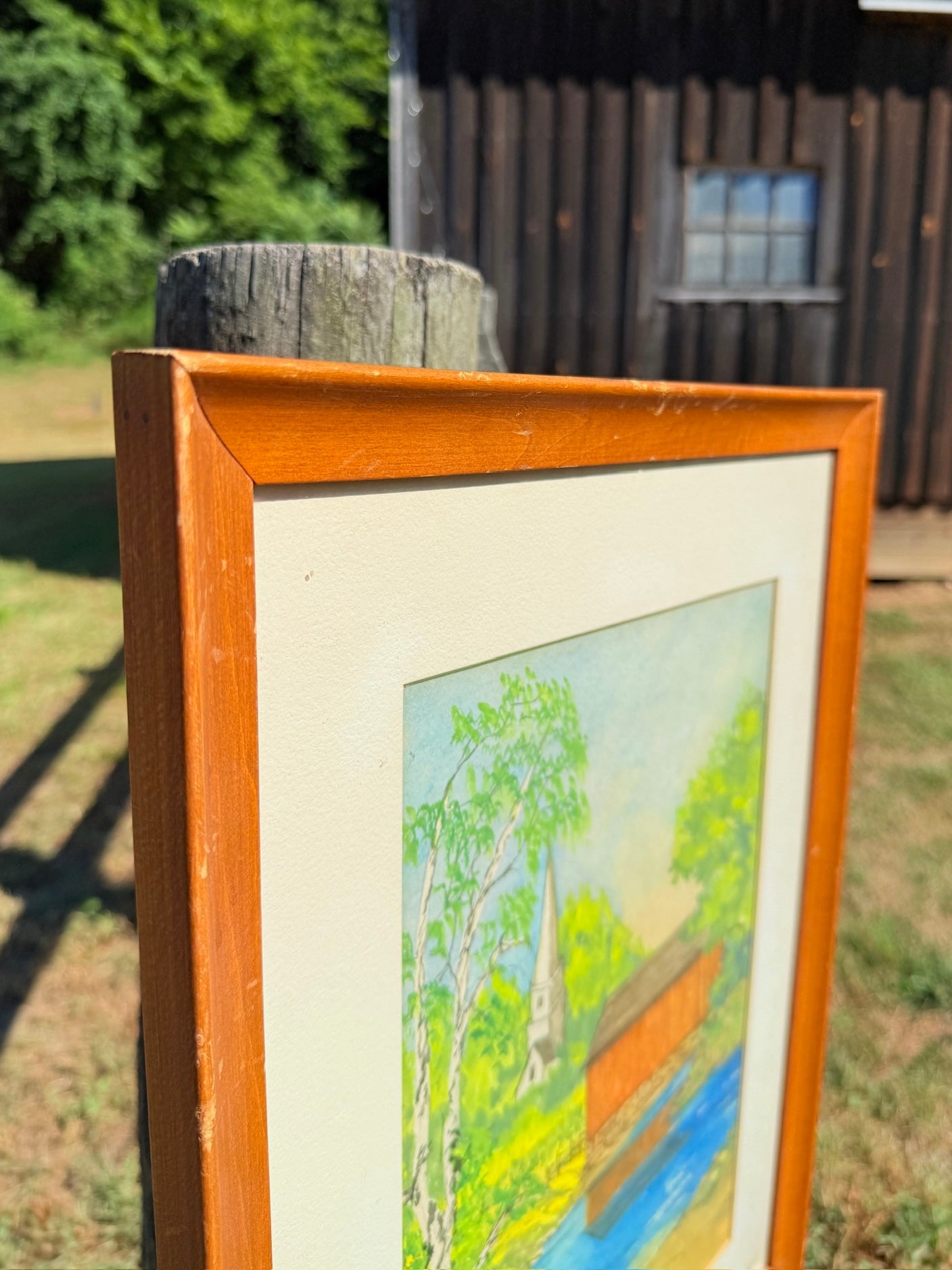 Vintage 1970s Framed & Signed Rustic River Watercolor Artwork