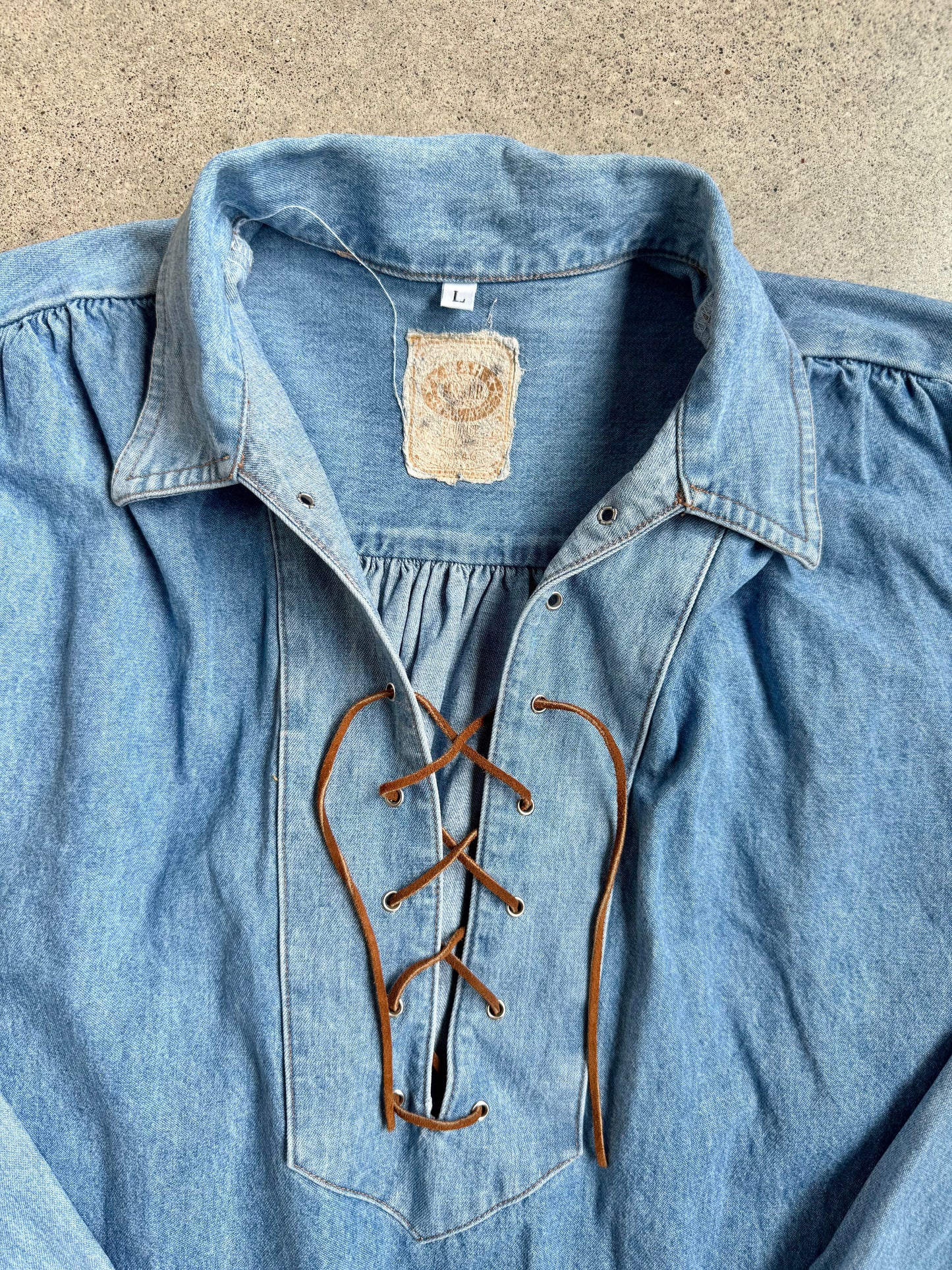 Vintage Lace-Up Denim Pullover Top | Large
