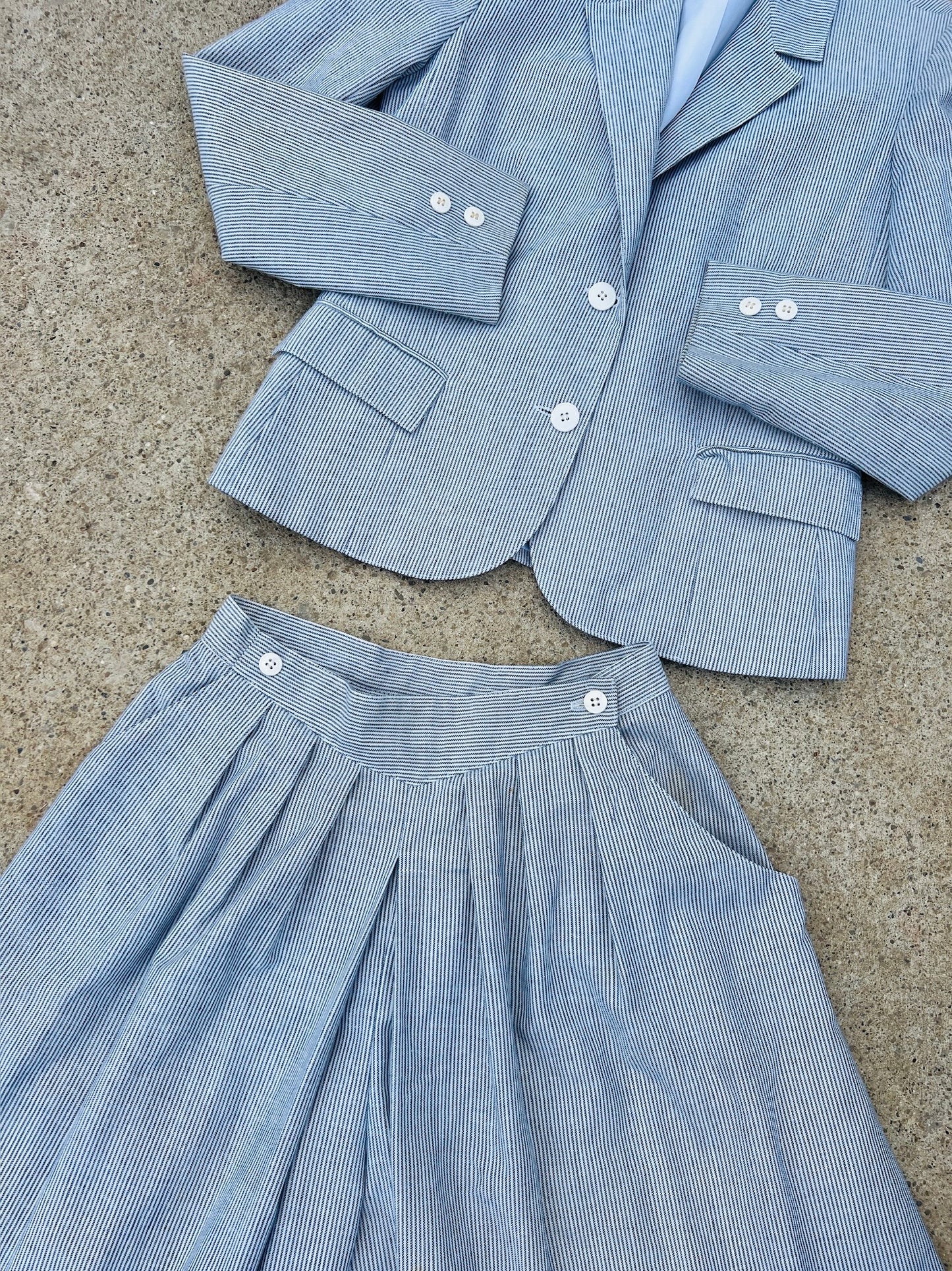 Vintage 1980s Prestige of Boston Pinstripe Two-Piece Culotte Suit Set | S/M