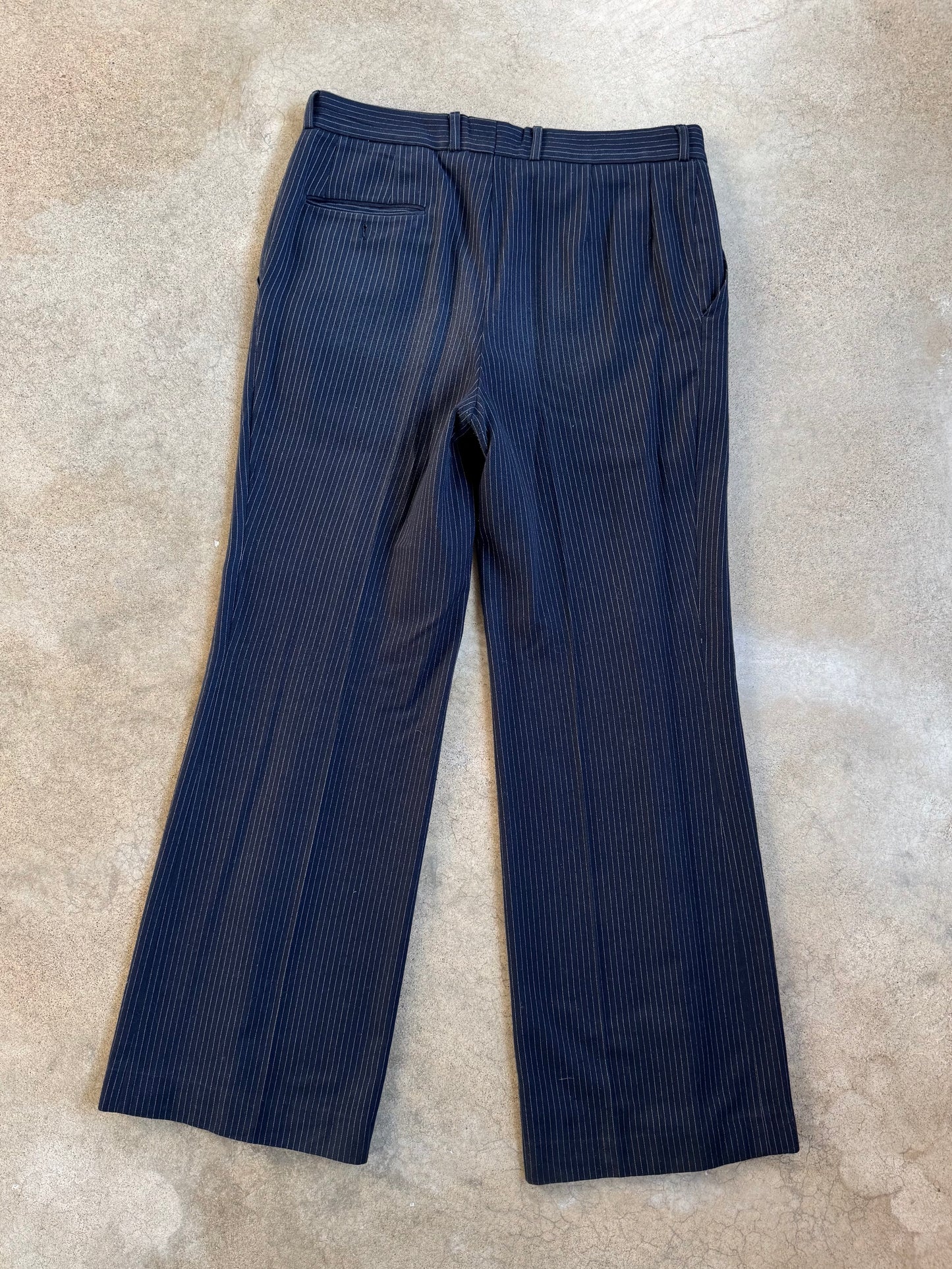 Vintage 1970s Yves Saint Laurent Wool Navy Blue Pinstripe 3-Piece Suit | 42