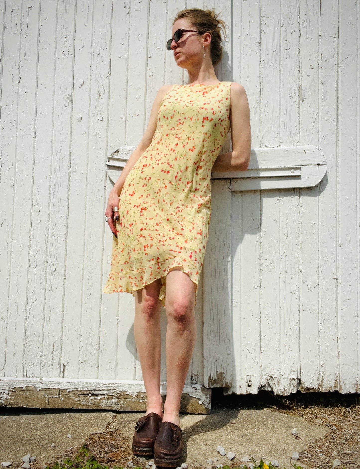 Vintage 1990s Alyn Paige Yellow Floral Summer Dress | Small