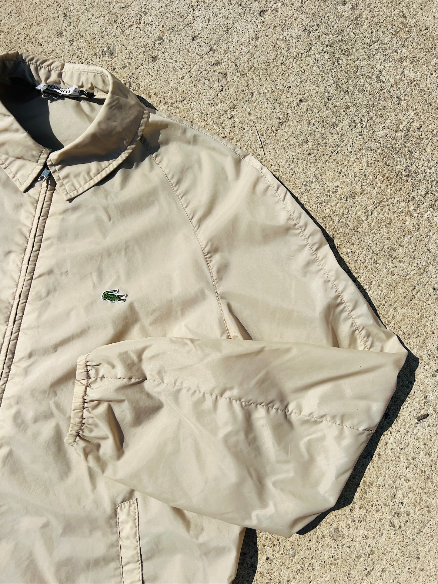 Vintage 1980s Izod Lacoste Beige Nylon Windbreaker | XL