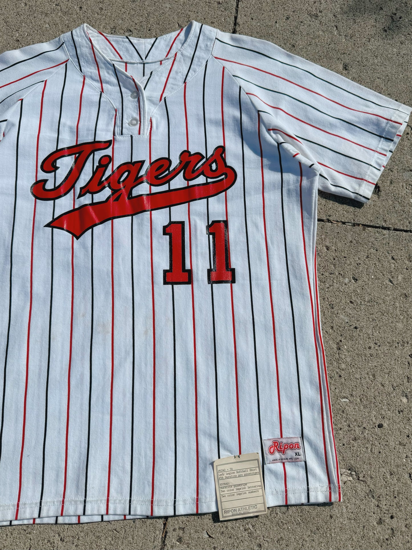 Vintage 1980s Ripon Deadstock Tigers Striped Baseball Tee | XL