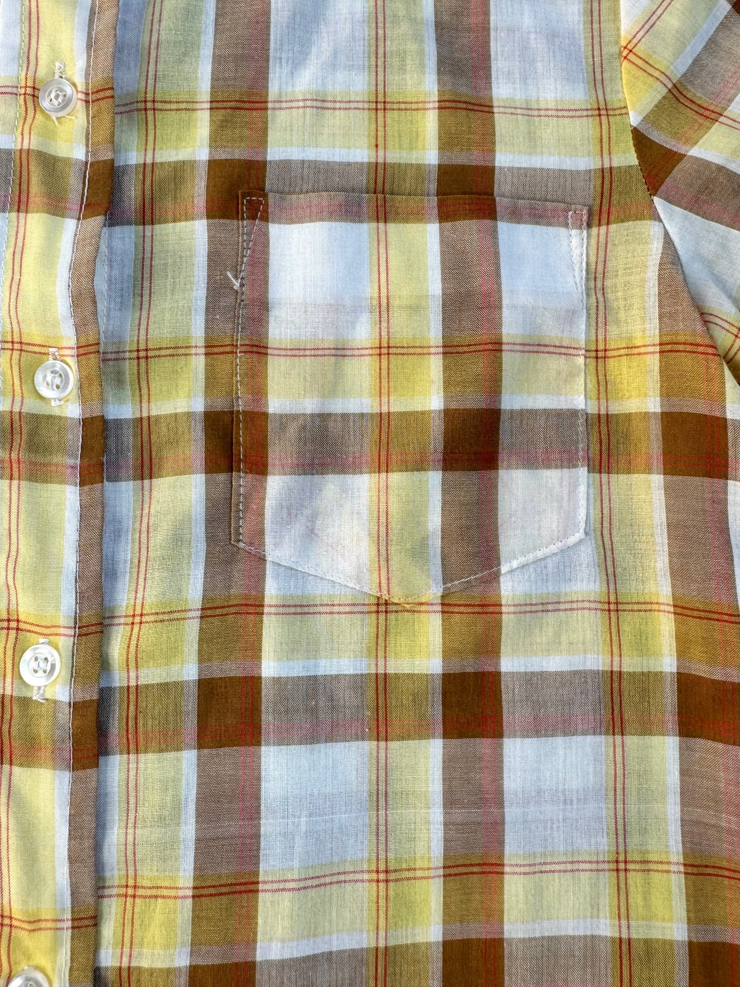 Vintage 1950s Felice Yellow Plaid Short Sleeve Blouse | S/M