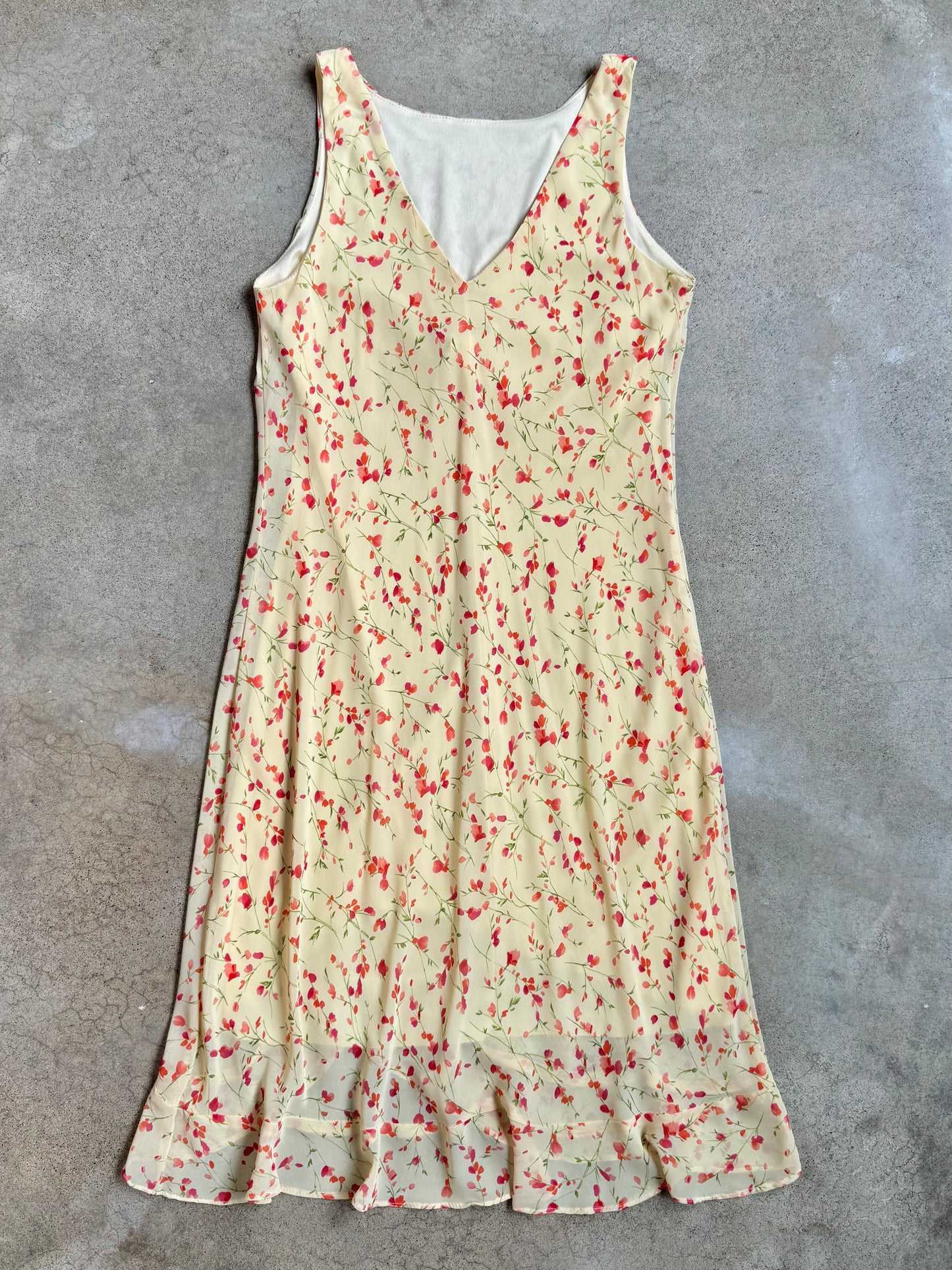 Vintage 1990s Alyn Paige Yellow Floral Summer Dress | Small