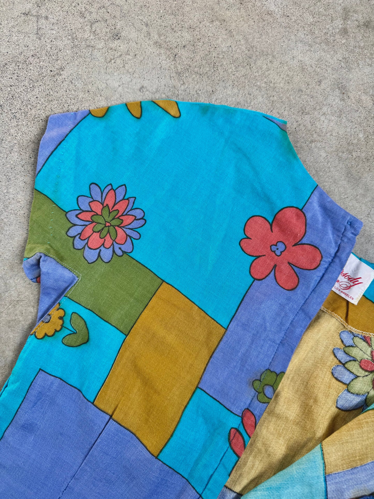 Vintage 1960s Rhapsody Floral Patchwork Print Short Sleeve Dress | Small