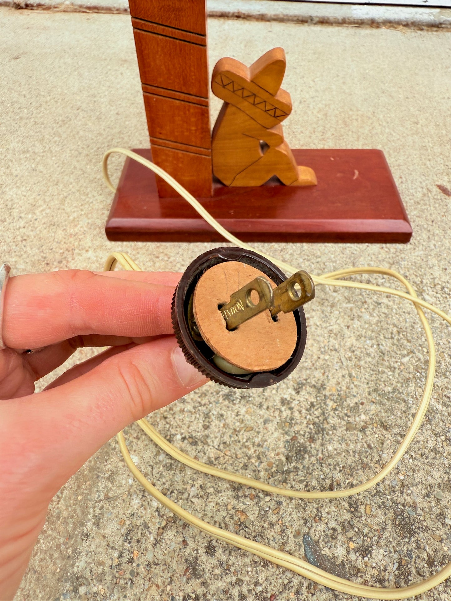 Vintage 1960s Wooden South American “Sleeping Worker” Table Lamp