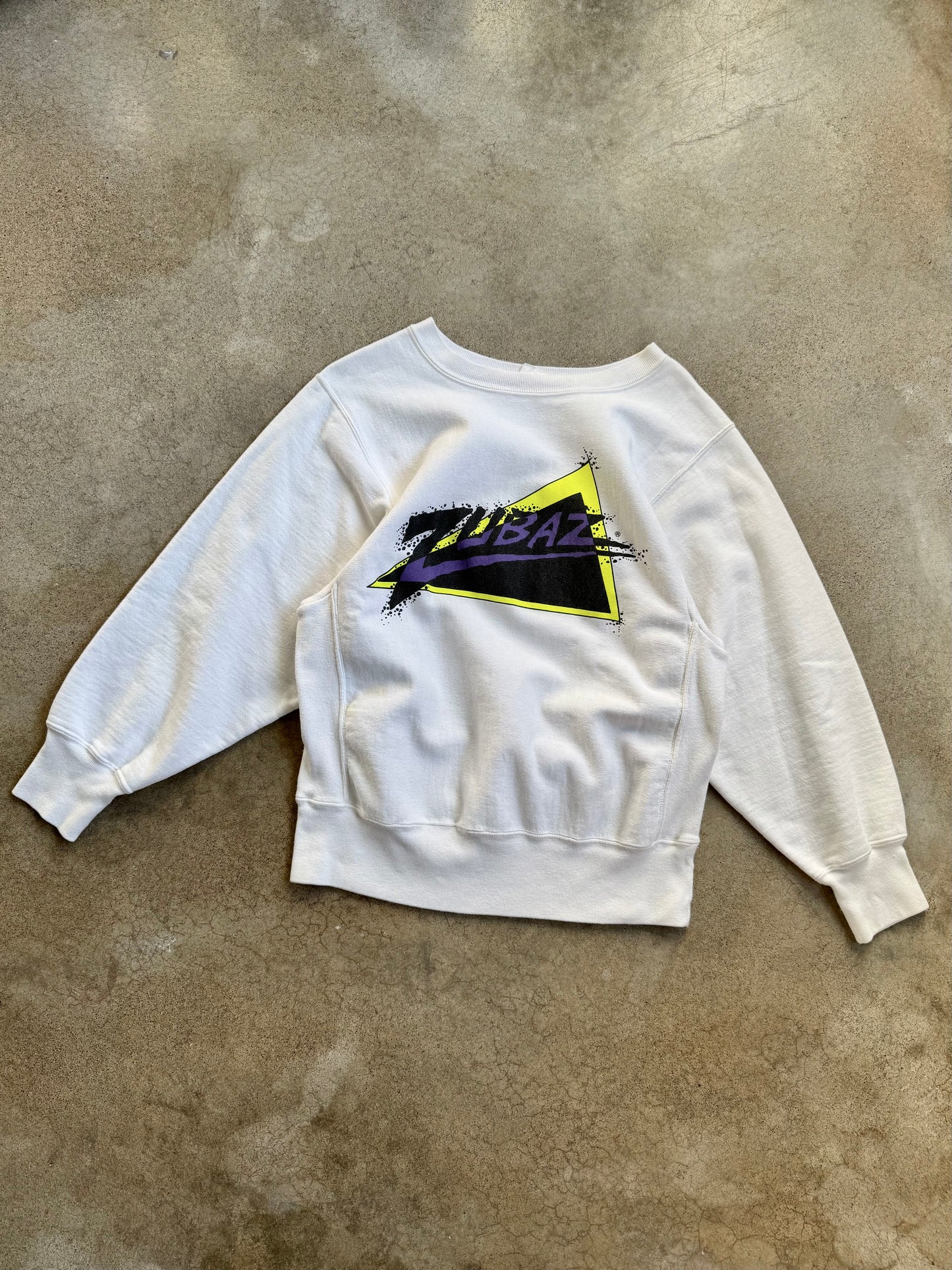 Vintage 1990s Zubaz White Retro Graphic Heavyweight Sweatshirt | Medium