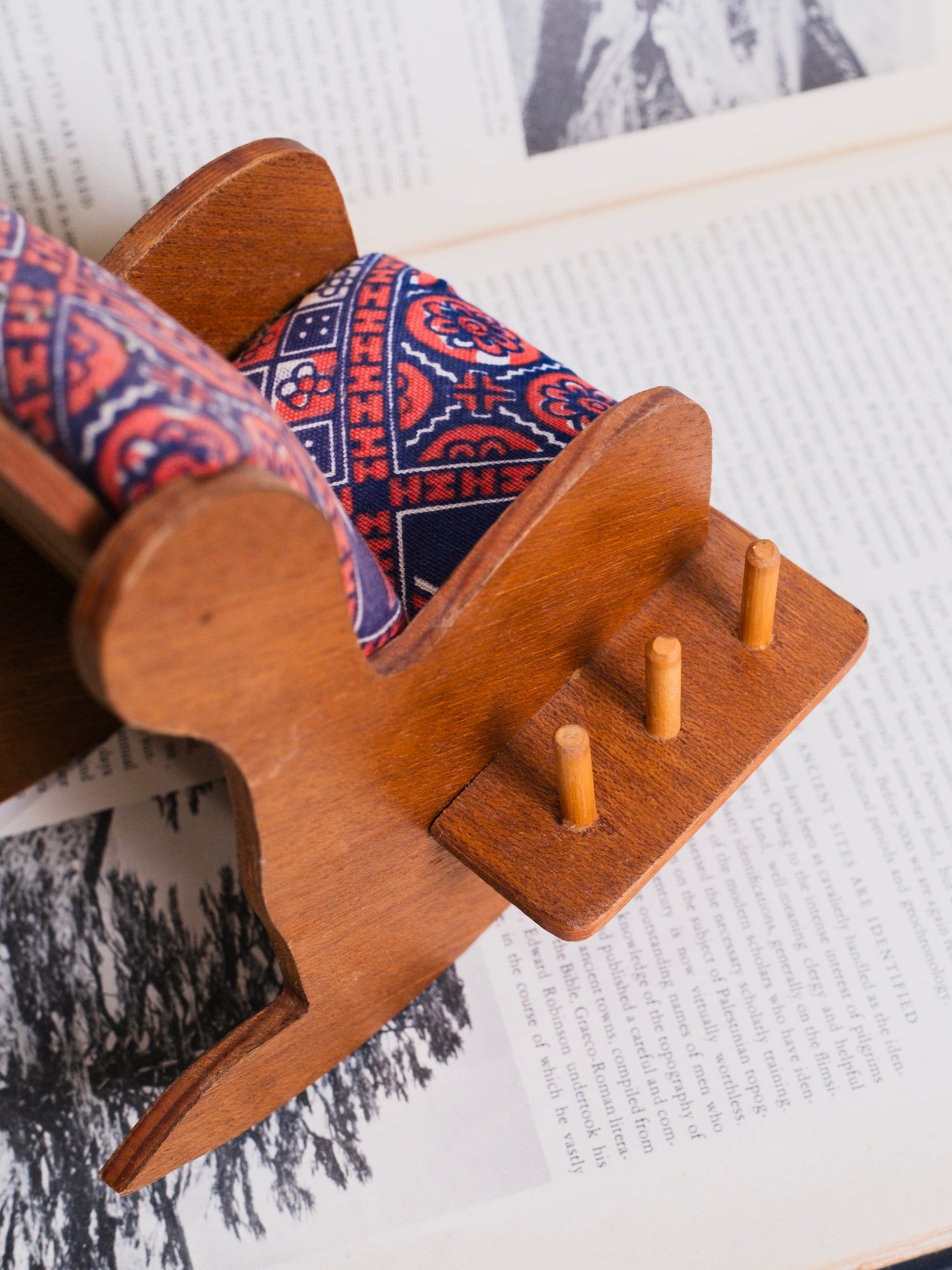 Vintage 1950s Wooden "Mini Rocker" Sewing Caddy Pin Cushion