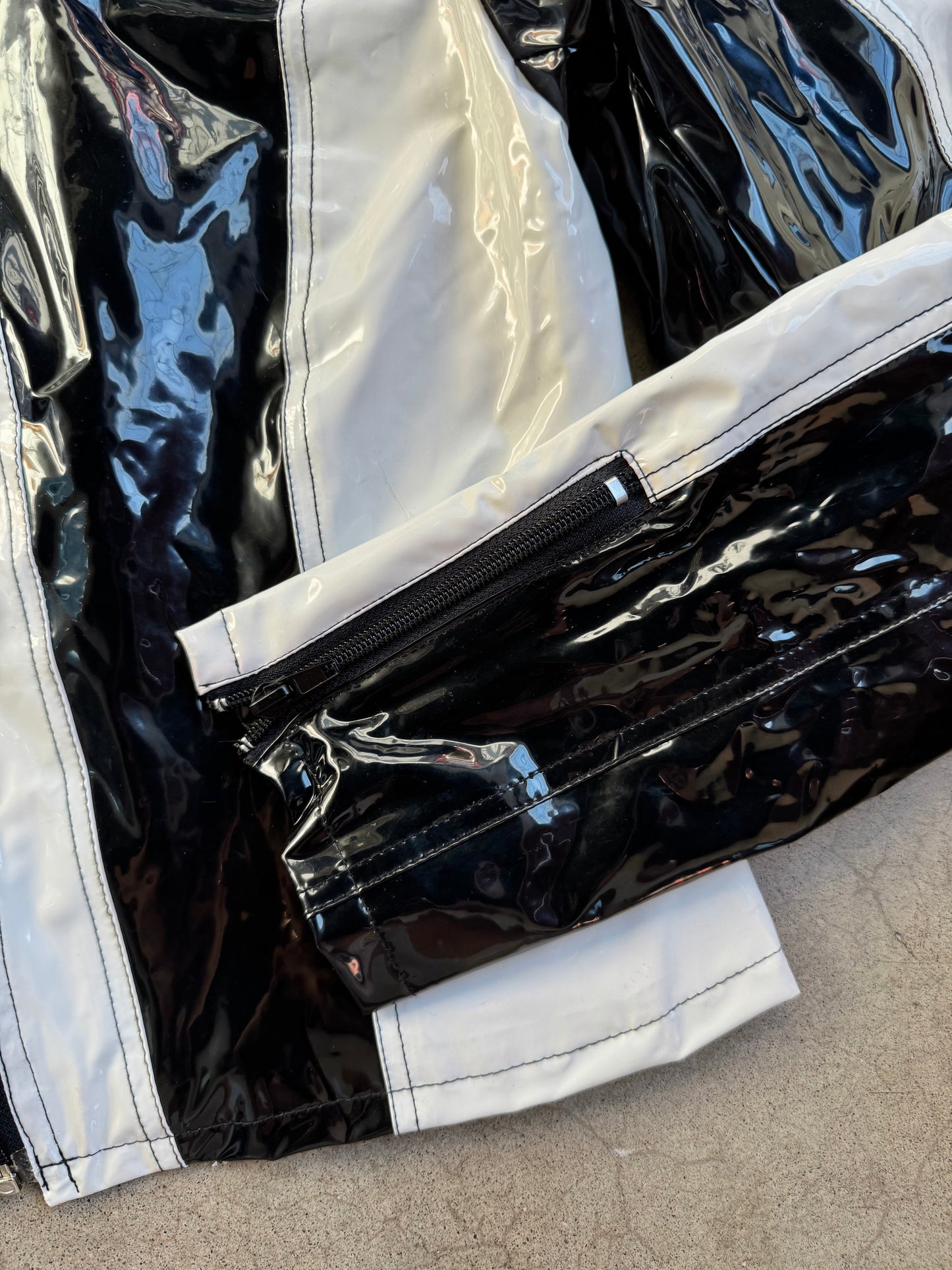 Vintage 1990s Highway Black & White Cropped Vinyl Jacket | Small