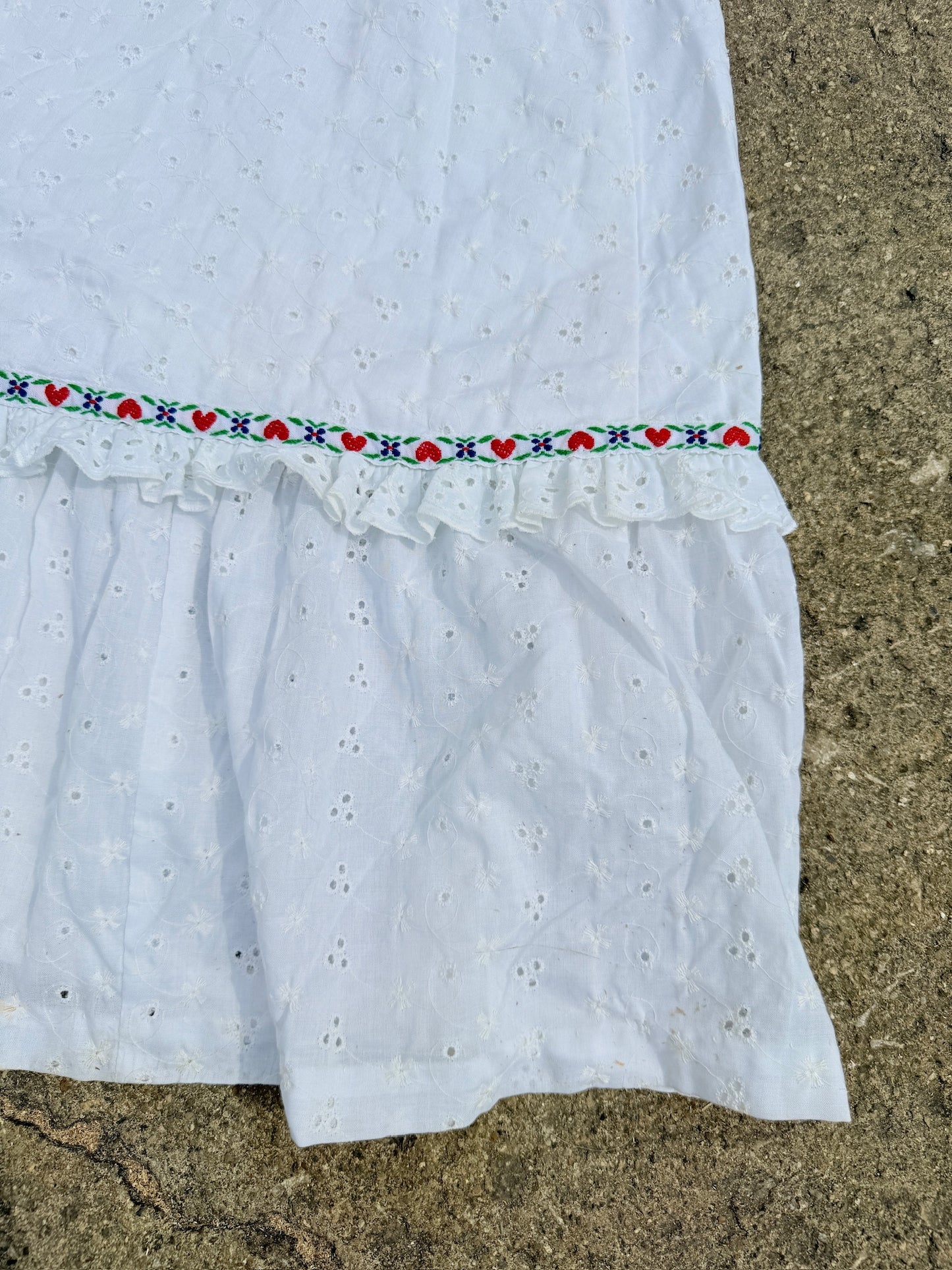 70's Empire Waist White Eyelet Cotton Prairie Style Maxi Dress | XS-S