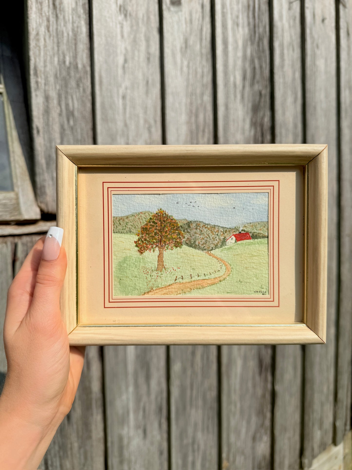 Framed & Signed Farm Landscape Watercolor Artwork