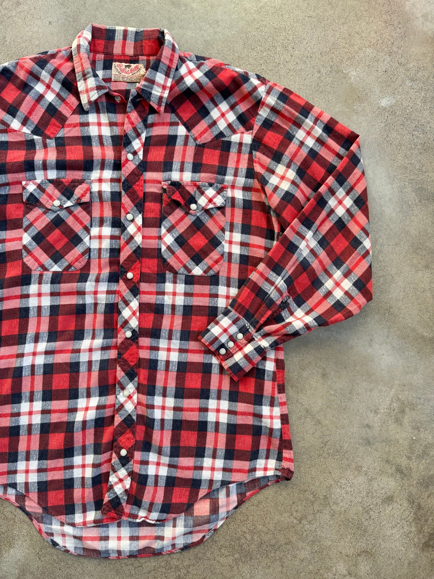 Vintage 1980s Buffalo Bill Red Plaid Western Flannel Shirt | Large