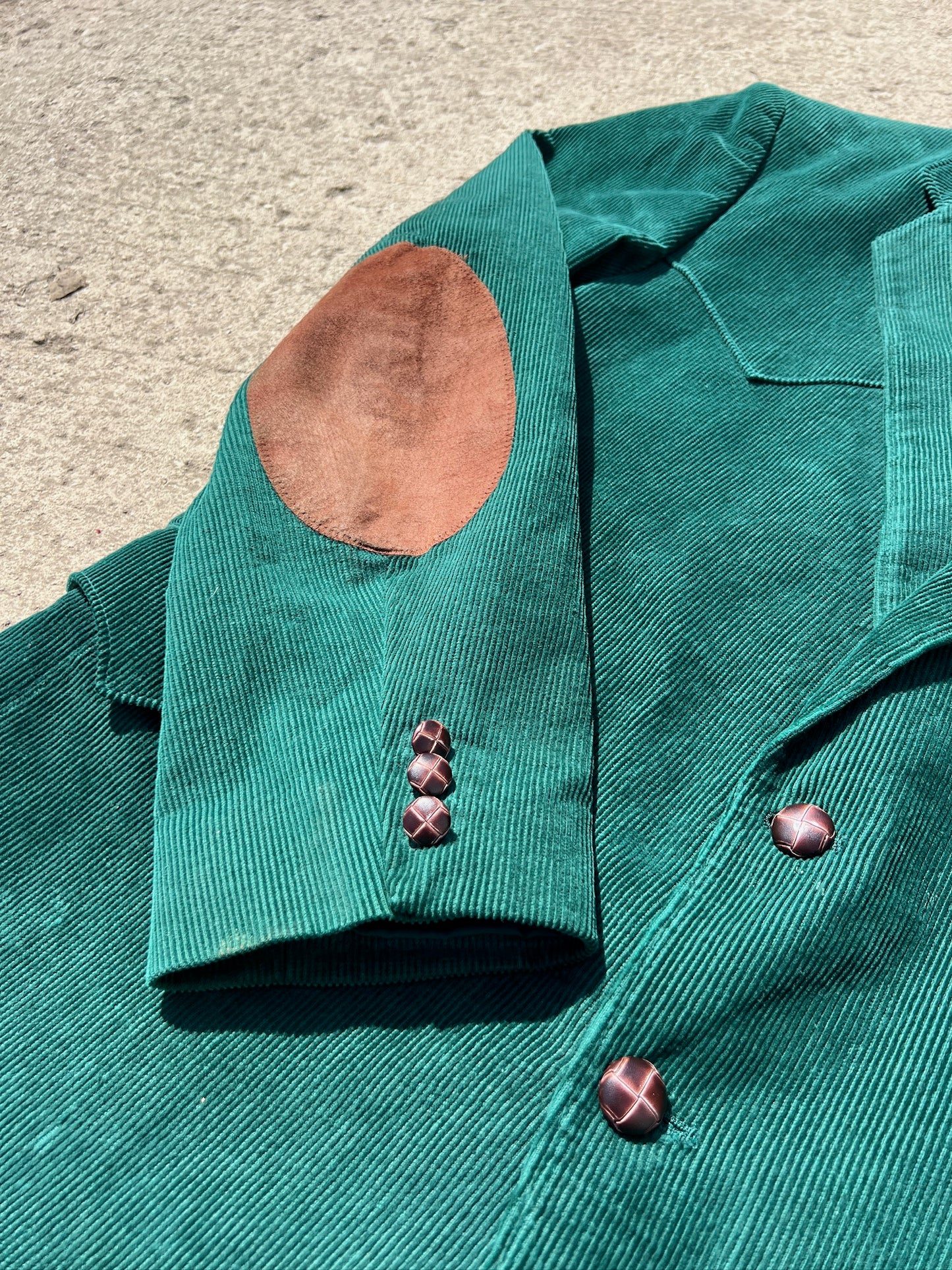 Vintage 1980s Circle S Green Corduroy Suede Elbow Patch Blazer | 44R