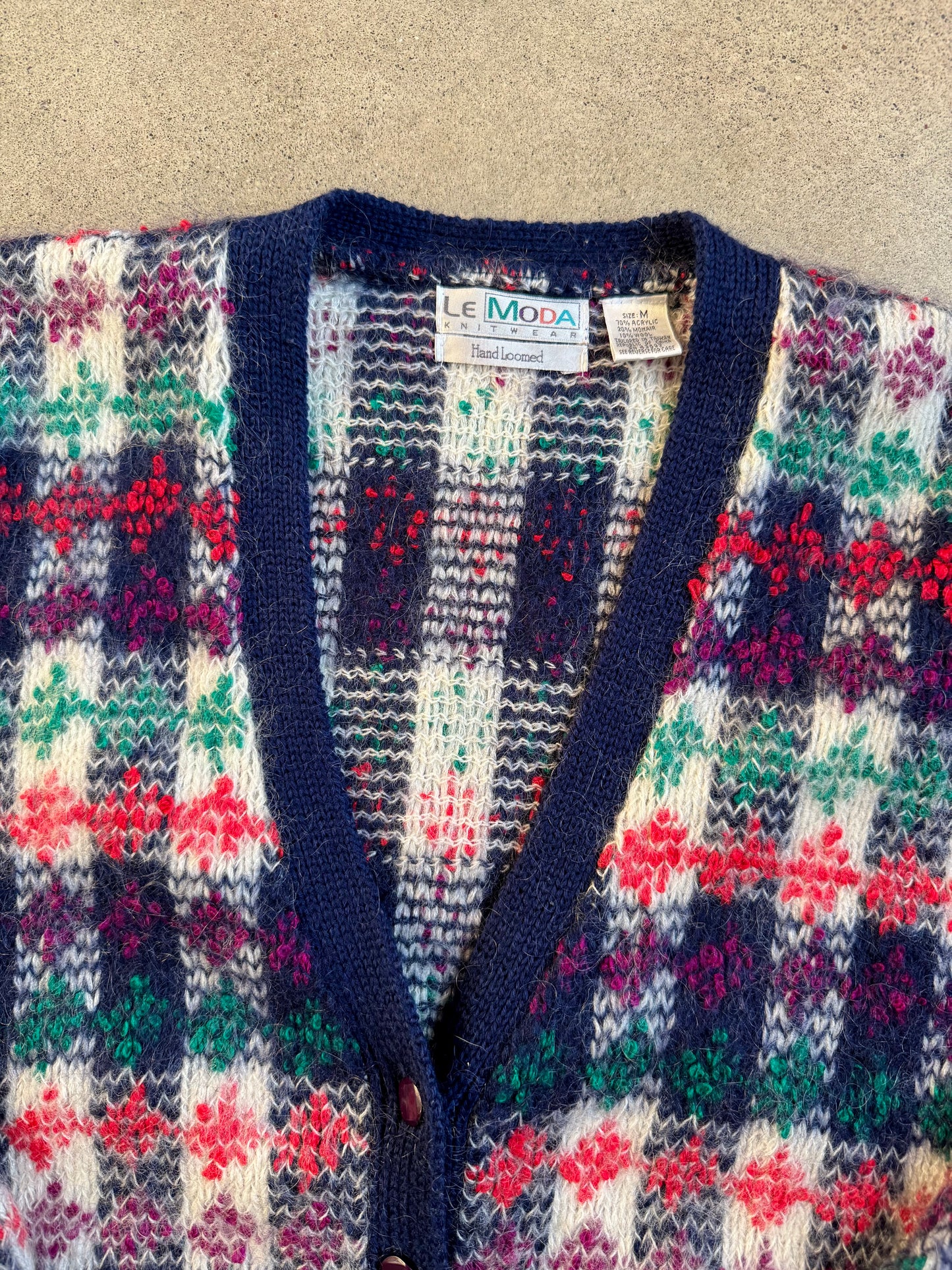 Vintage 1980s Le Moda Plaid Mohair-Blend Knit Cardigan | Medium