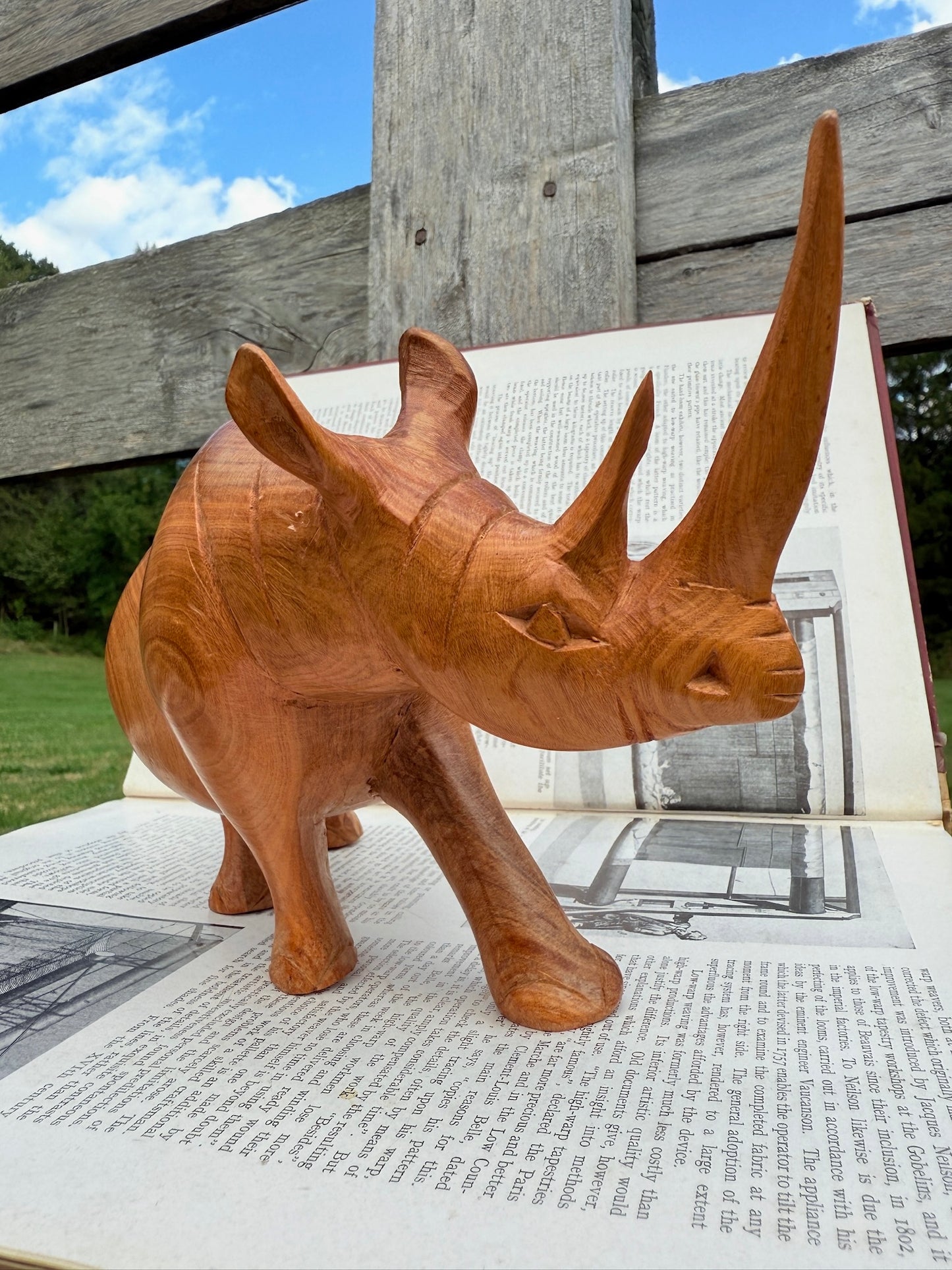 Vintage 1950s Hand-Carved Wooden Rhino Figurine