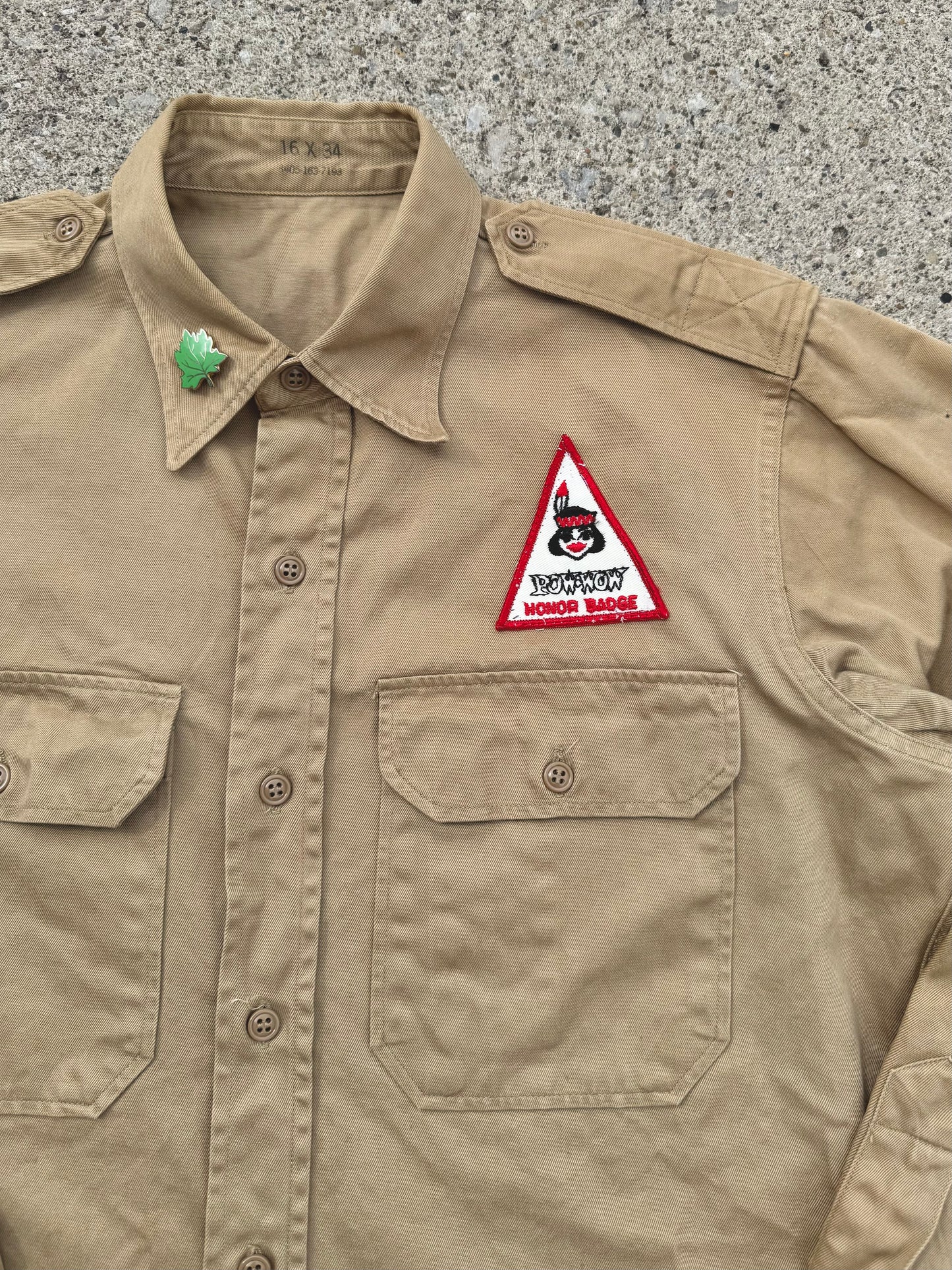 Vintage 1970s Patched Khaki Canvas Utility Shirt | Large