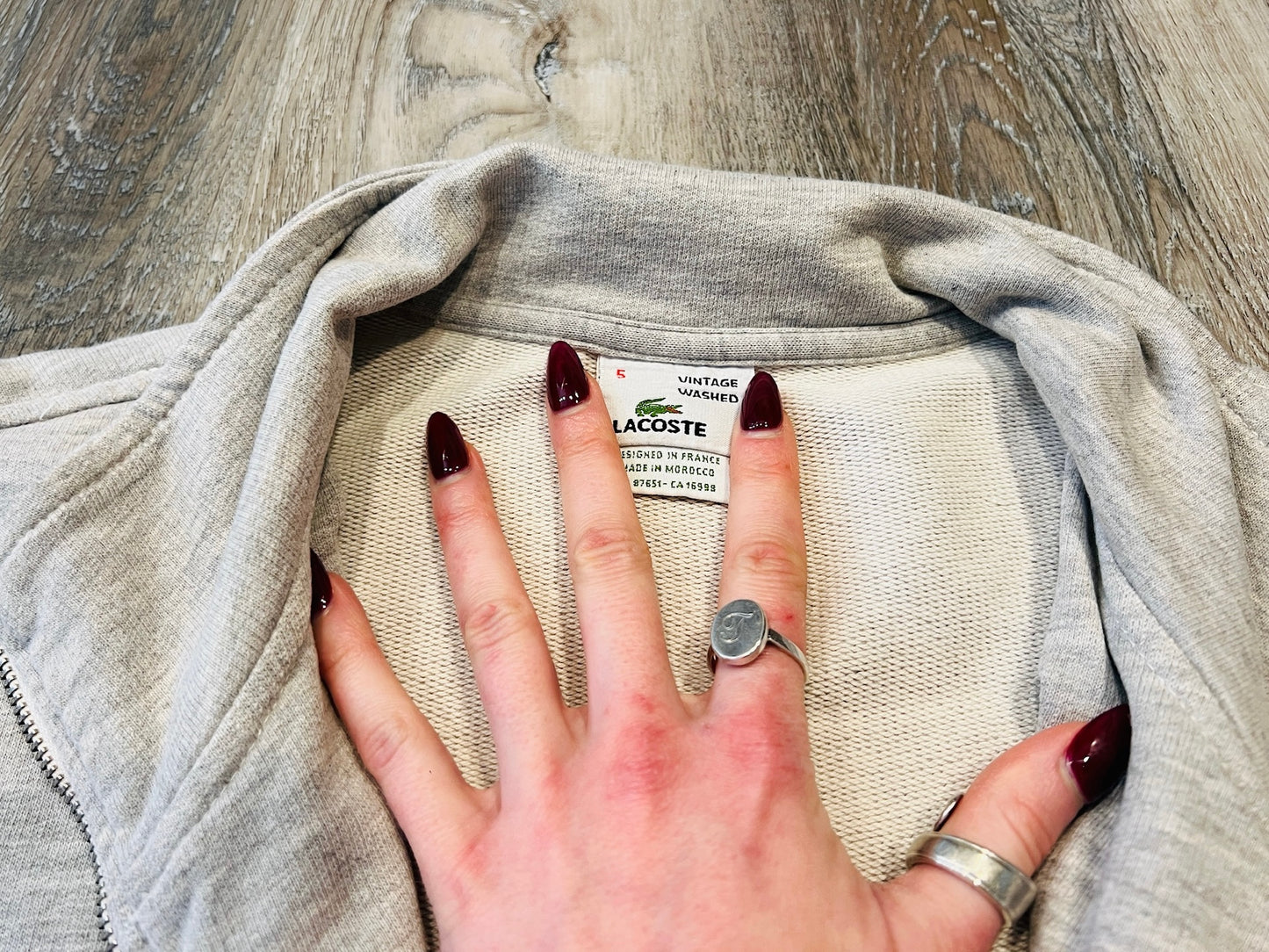 Vintage 1990s Lacoste Grey Cotton Zip-Up Jacket | Large