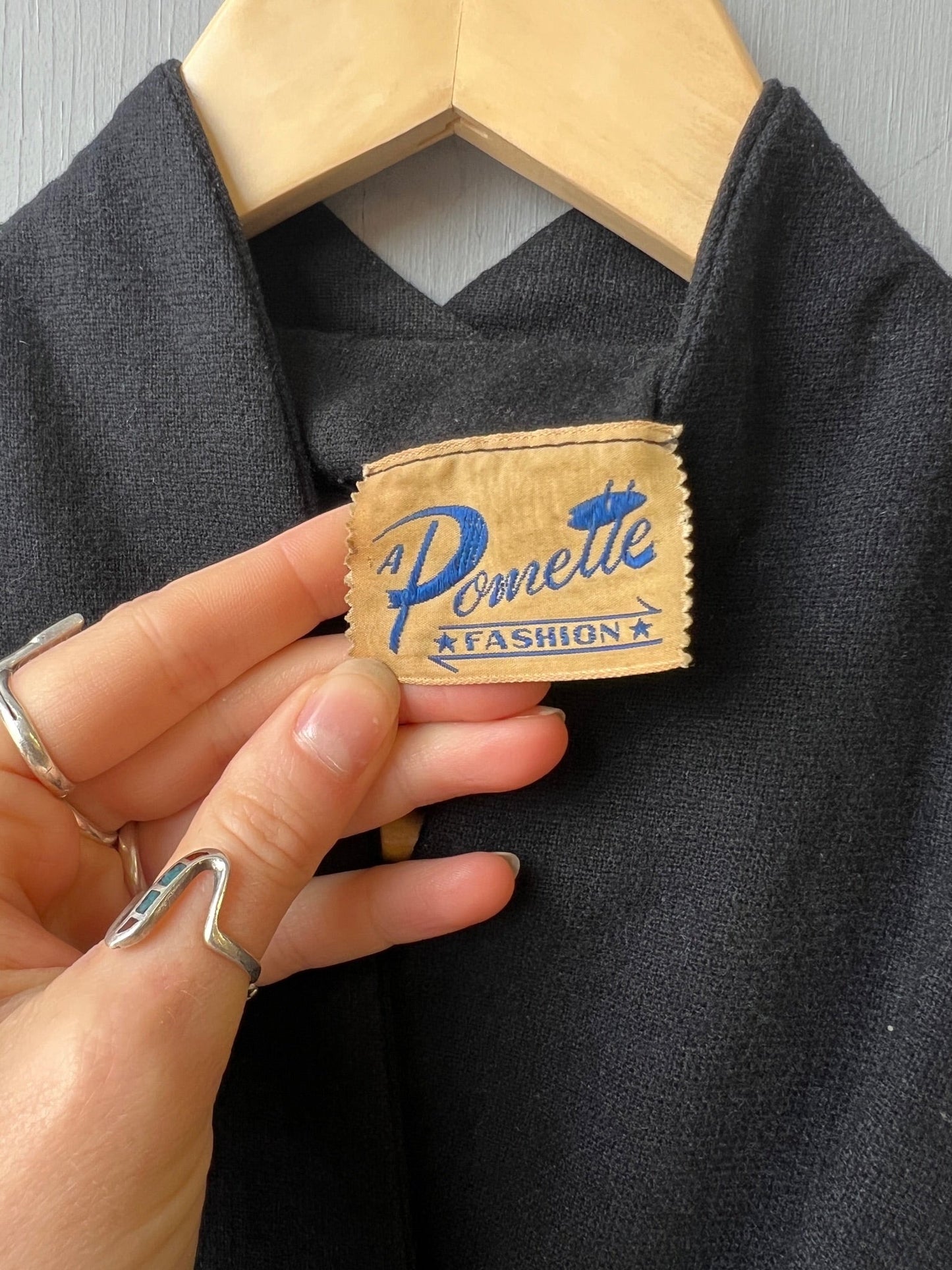 Vintage 1950s Pomette Black Wool Fitted Cocktail Dress | Small