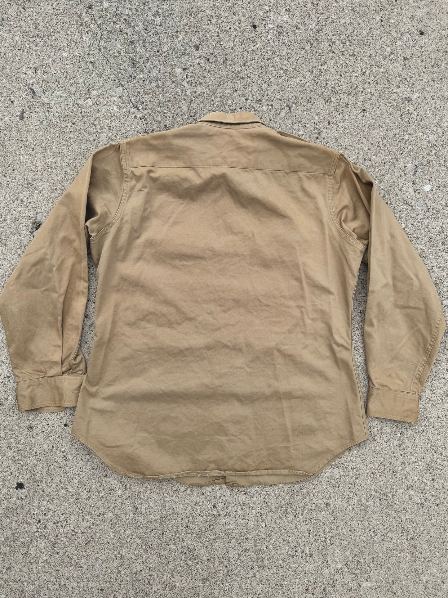Vintage 1970s Patched Khaki Canvas Utility Shirt | Large
