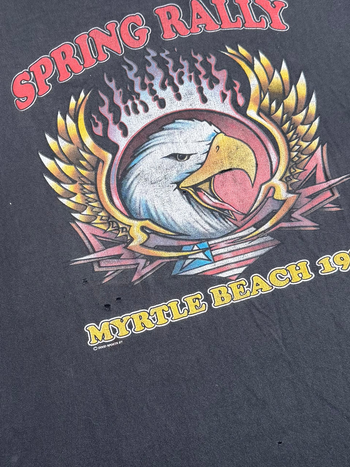 Vintage 1997 Myrtle Beach Spring Rally Distressed Motorcycle Graphic Tee | XL