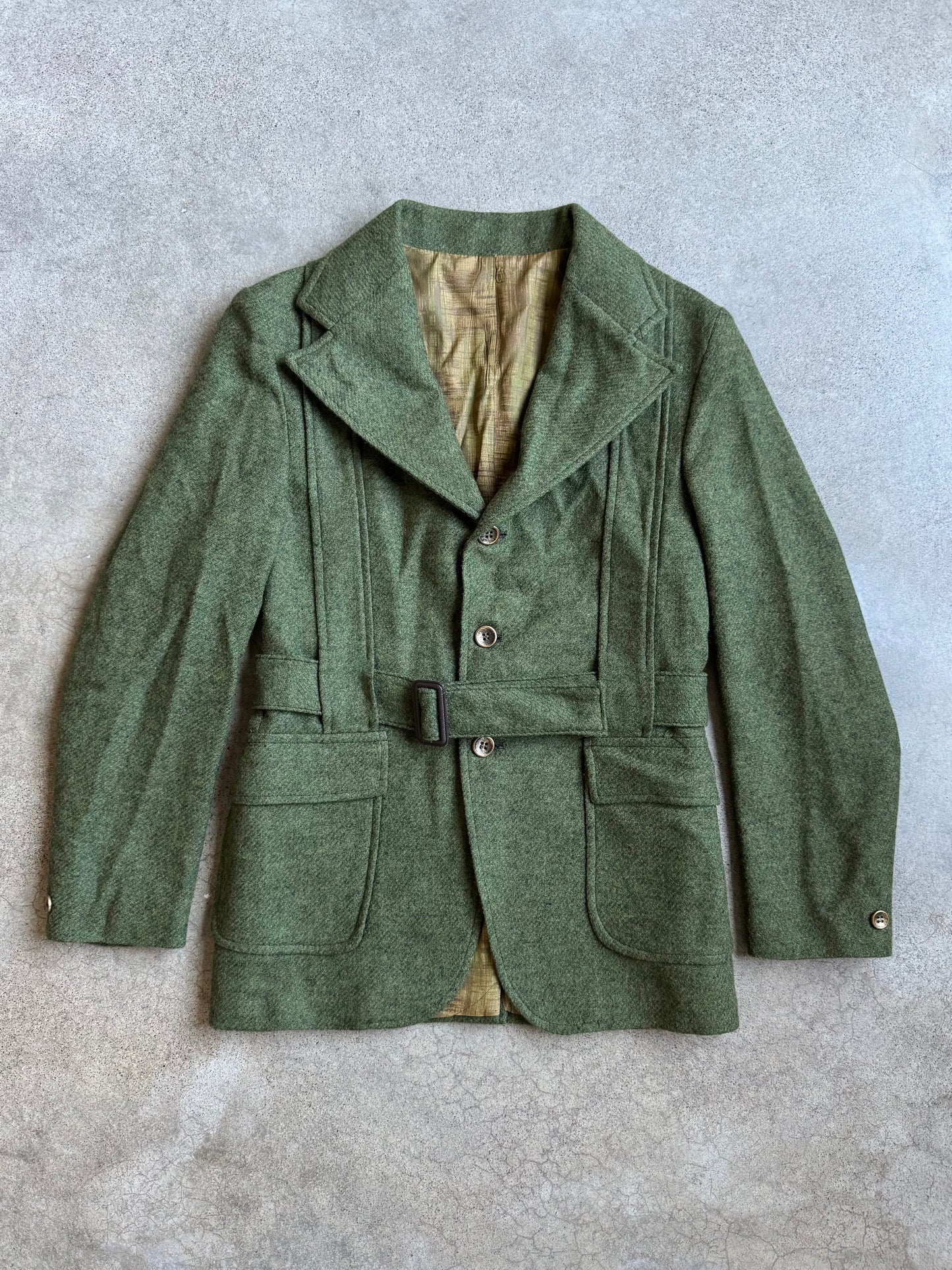 Vintage 1960s Santone Green Wool Belted Jacket | XS