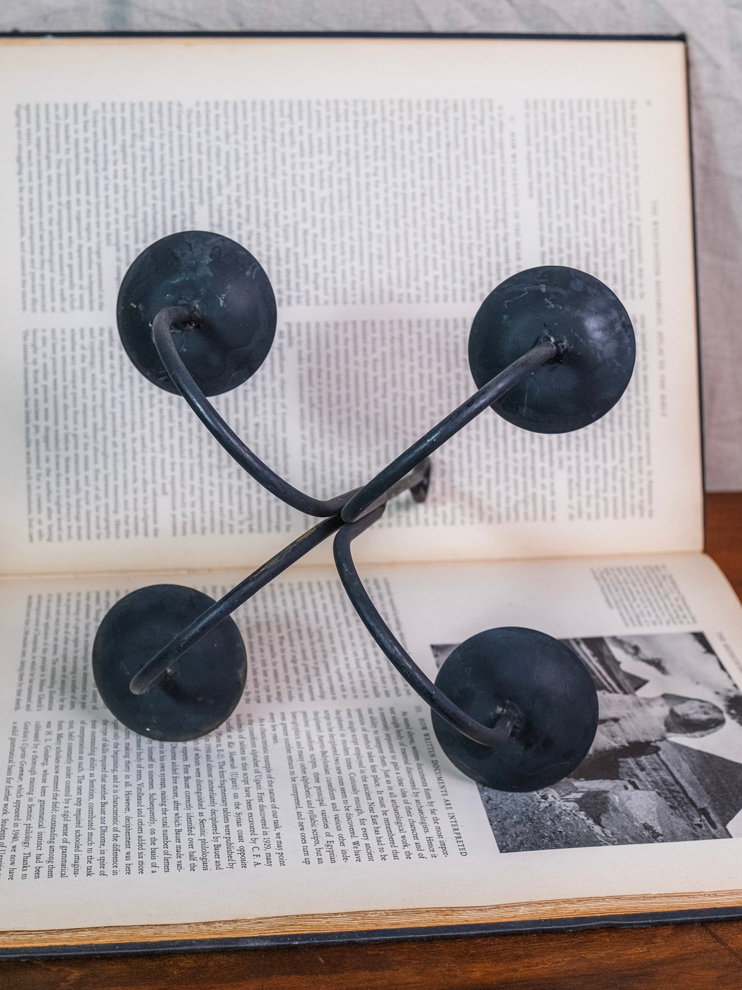 Vintage 1950s Wrought Iron Four-Prong Candlestick Holder